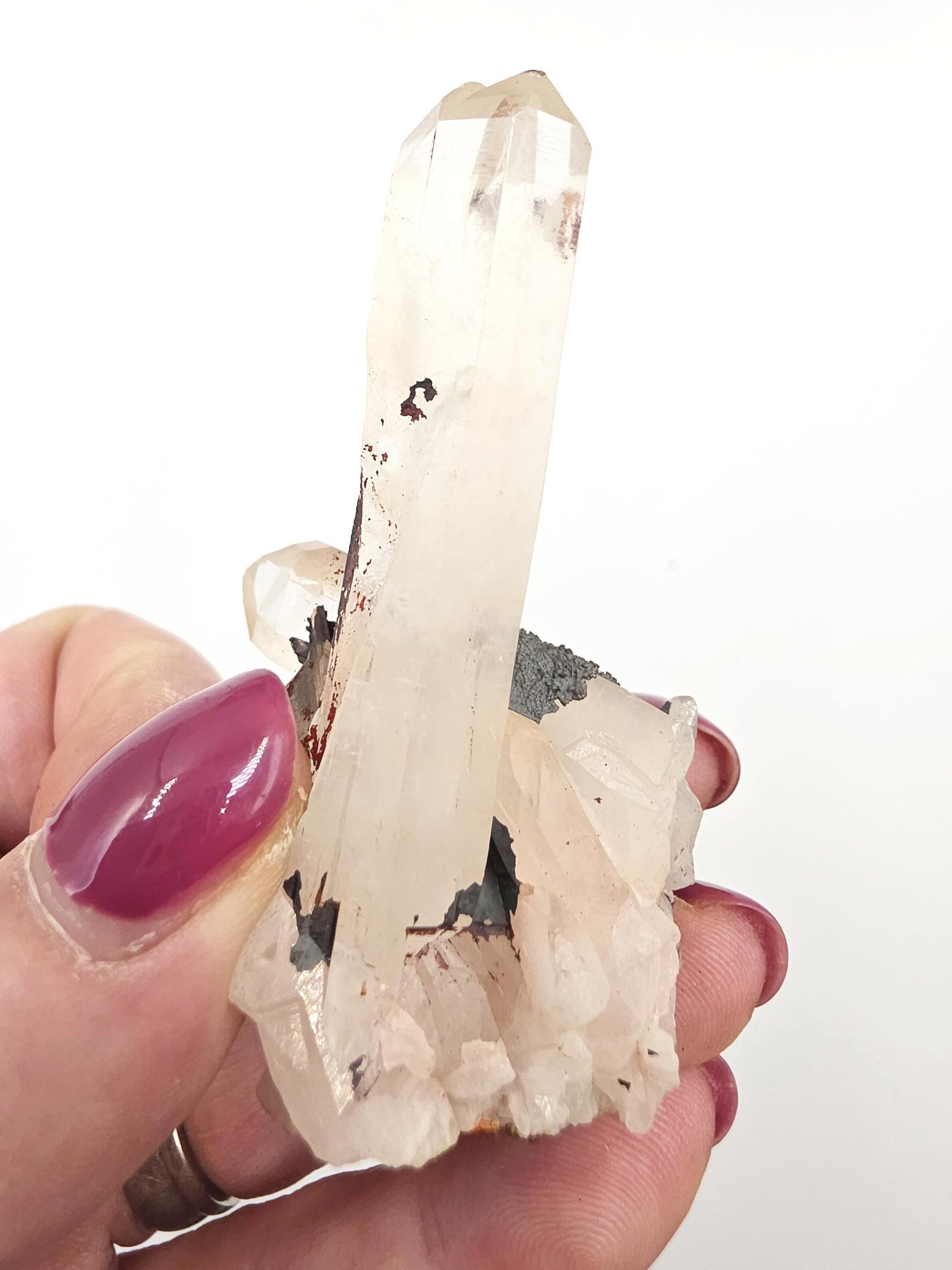 Twin Clear Quartz and Hematite Cluster Specimen - Grounding & Amplifying Healing Raw Crystal, 60g