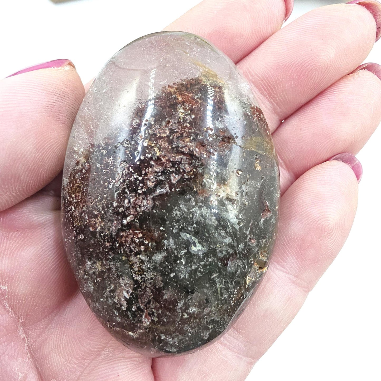 Garden Quartz (Lodolite) Palm Stone – Manifestation, Clarity & Inner Journey Healing Crystal, 80g