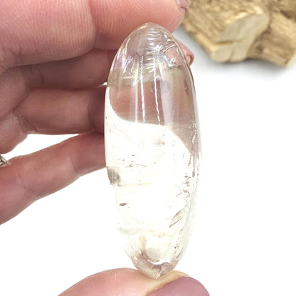 High Grade Clear Quartz Palm Stone with rainbows - Energy Amplifying Healing Crystal - 60g