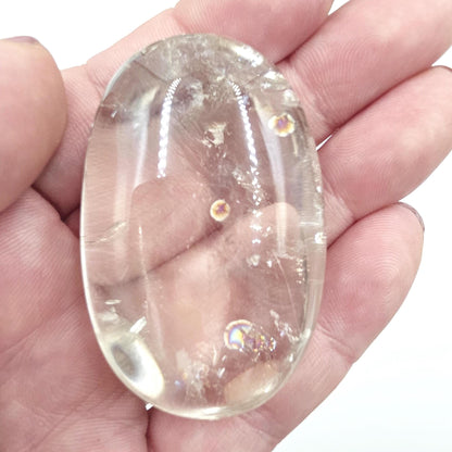 High Grade Clear Quartz Palm Stone with rainbows - Energy Amplifying Healing Crystal - 60g
