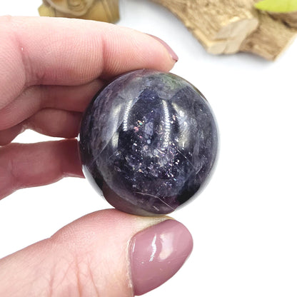 Blood Shot Iolite Sphere – Intuition, Strength & Third Eye and Root Chakra Crystal, 37mm