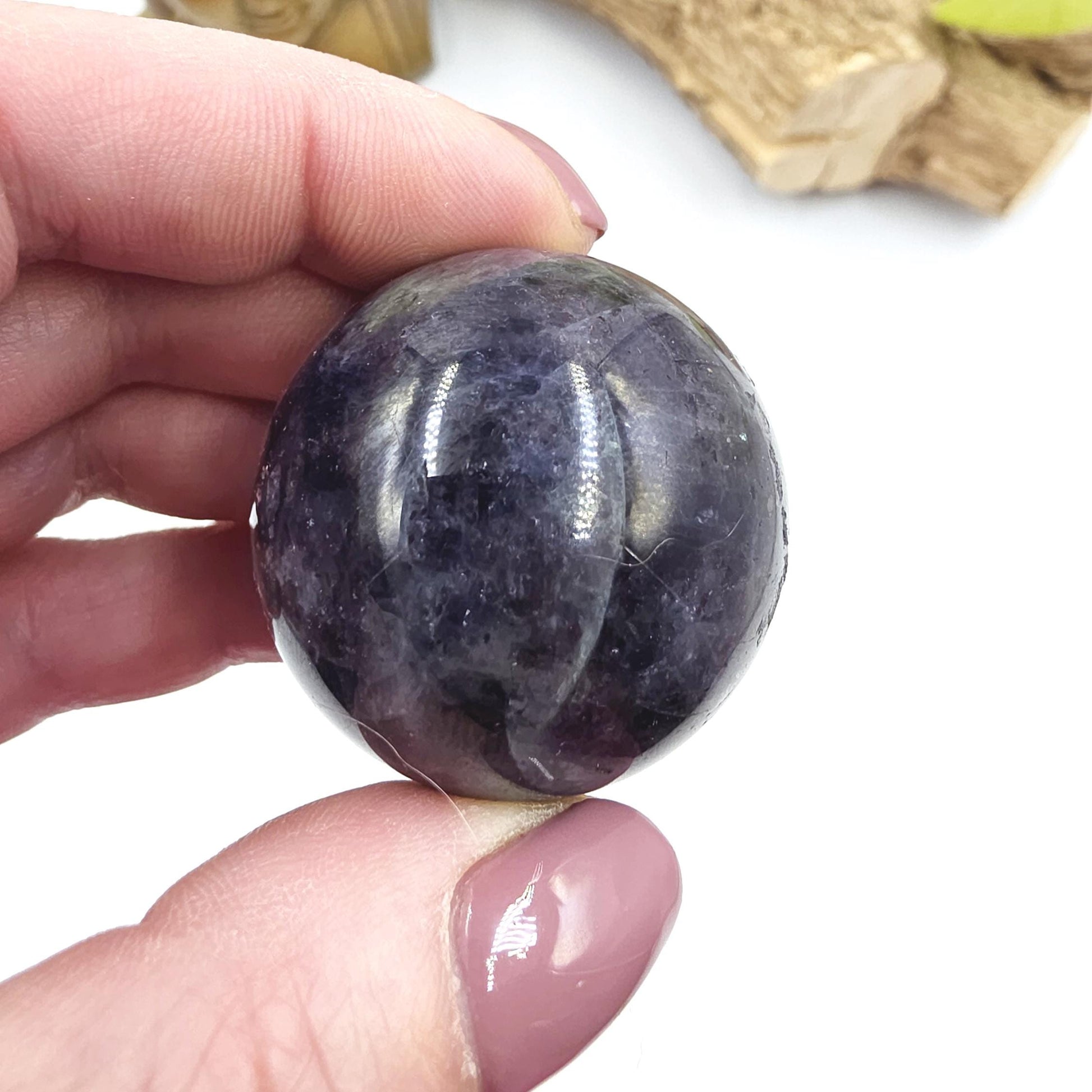 Blood Shot Iolite Sphere – Intuition, Strength & Third Eye and Root Chakra Crystal, 37mm
