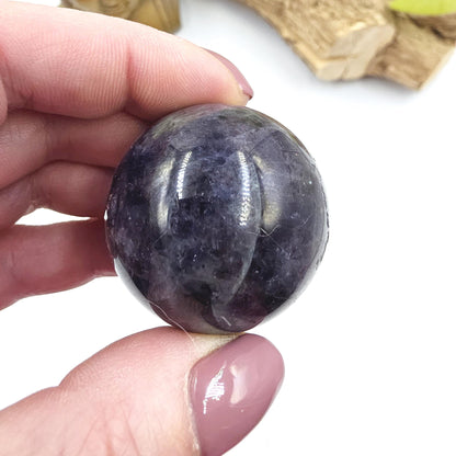 Blood Shot Iolite Sphere – Intuition, Strength & Third Eye and Root Chakra Crystal, 37mm