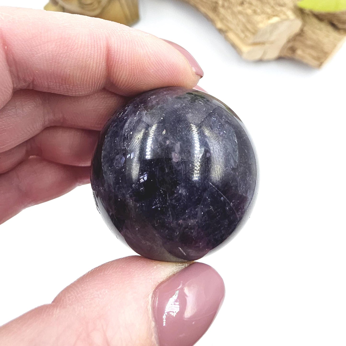 Blood Shot Iolite Sphere – Intuition, Strength & Third Eye and Root Chakra Crystal, 37mm