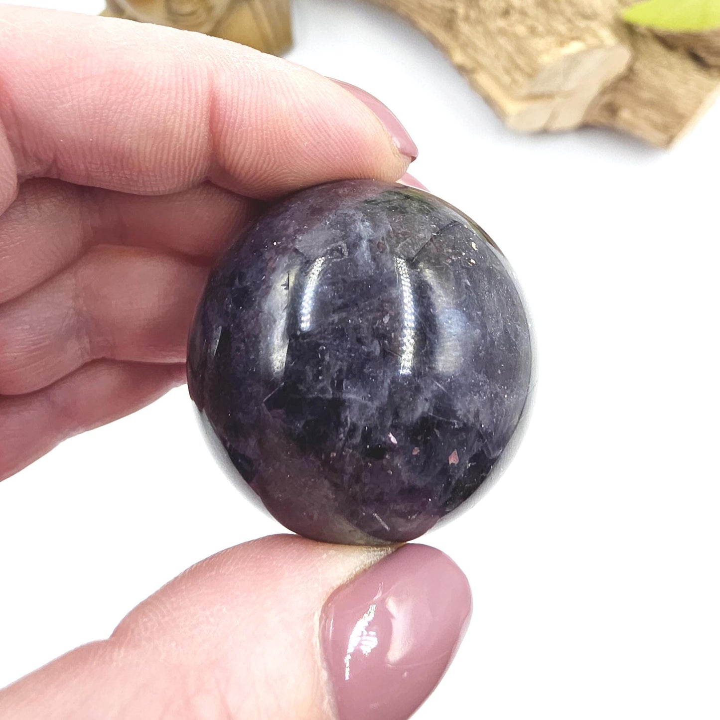 Blood Shot Iolite Sphere – Intuition, Strength & Third Eye and Root Chakra Crystal, 37mm