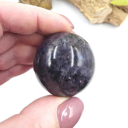 Blood Shot Iolite Sphere – Intuition, Strength & Third Eye and Root Chakra Crystal, 37mm