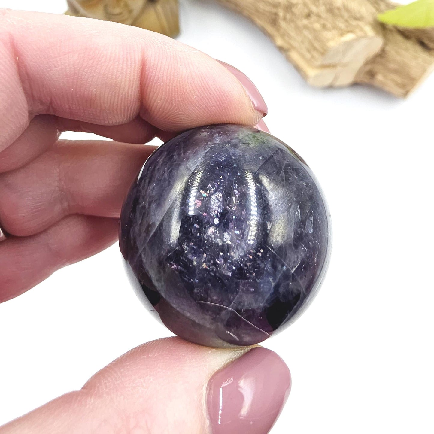 Blood Shot Iolite Sphere – Intuition, Strength & Third Eye and Root Chakra Crystal, 37mm