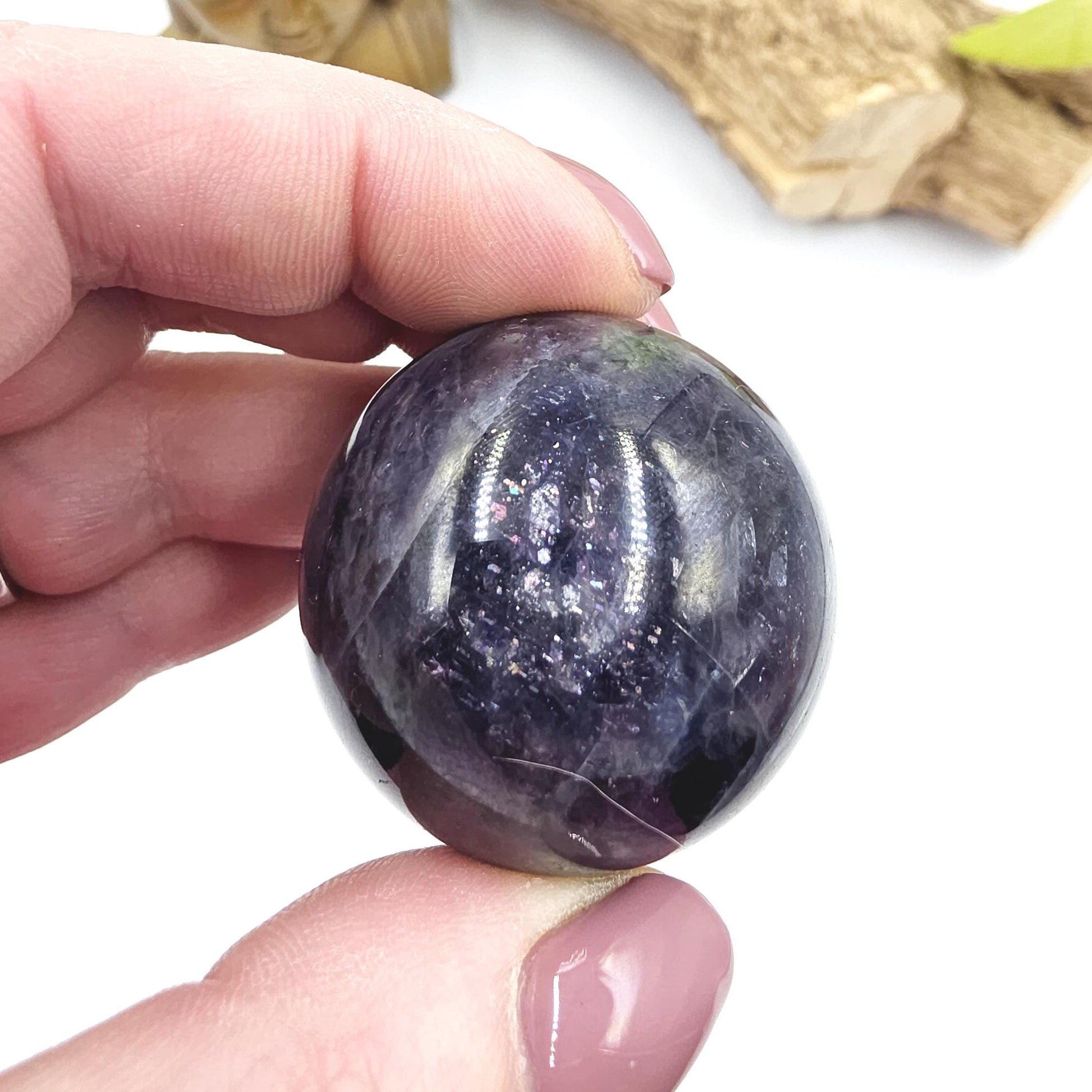 Blood Shot Iolite Sphere – Intuition, Strength & Third Eye and Root Chakra Crystal, 37mm