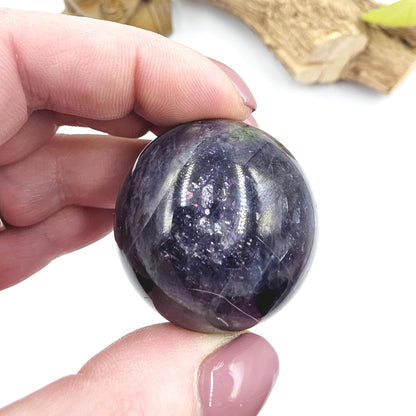 Blood Shot Iolite Sphere – Intuition, Strength & Third Eye and Root Chakra Crystal, 37mm
