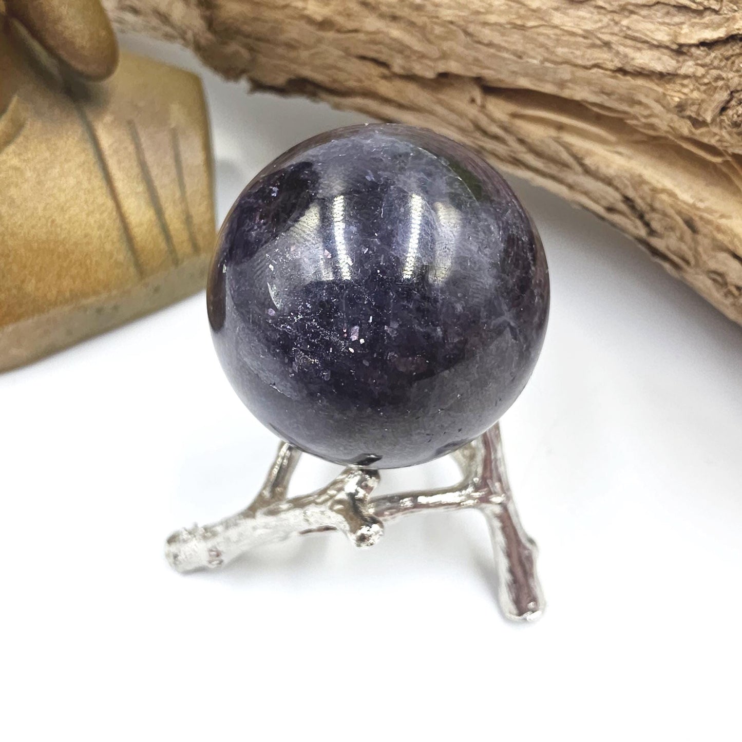 Blood Shot Iolite Sphere – Intuition, Strength & Third Eye and Root Chakra Crystal, 37mm