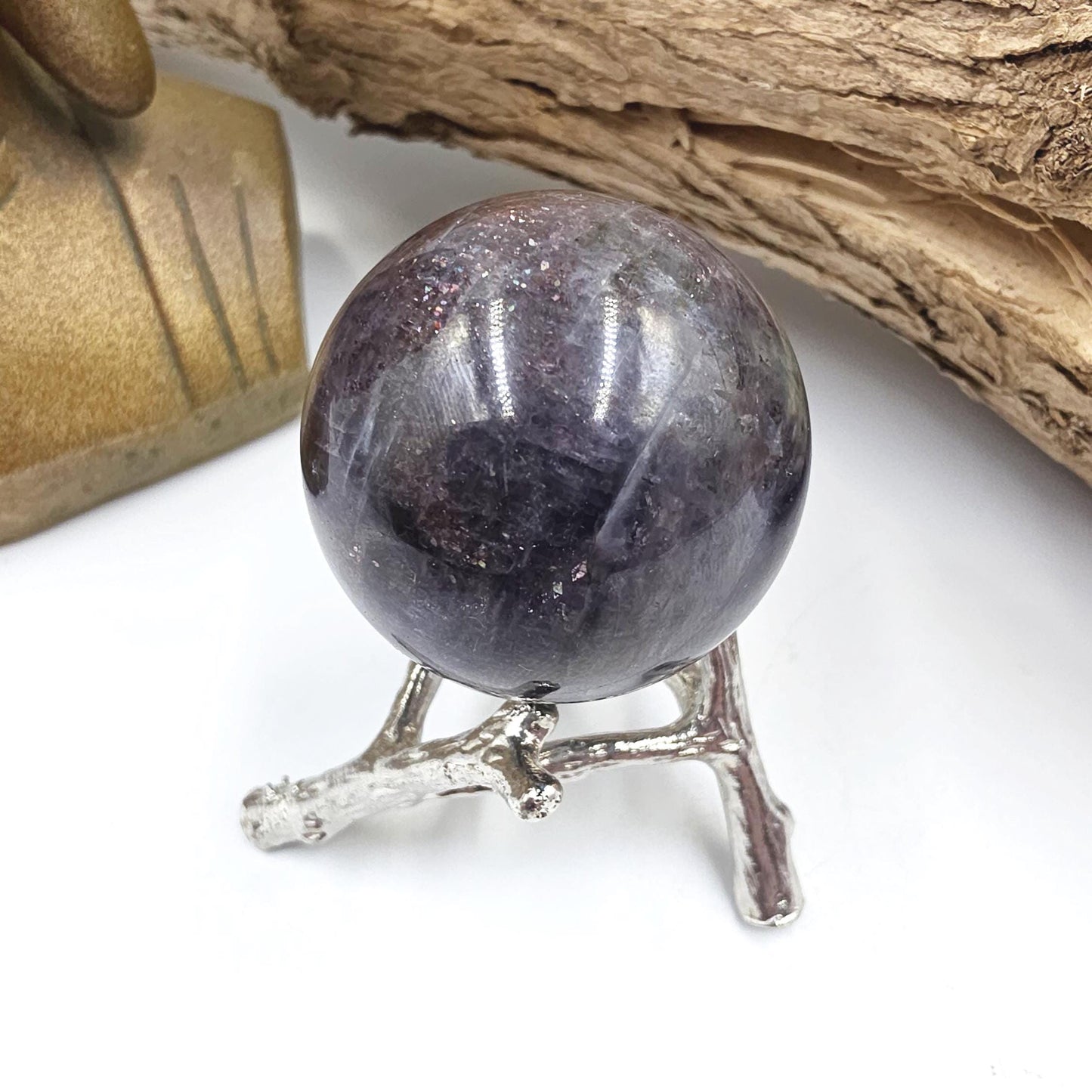 Blood Shot Iolite Sphere – Intuition, Strength & Third Eye and Root Chakra Crystal, 37mm