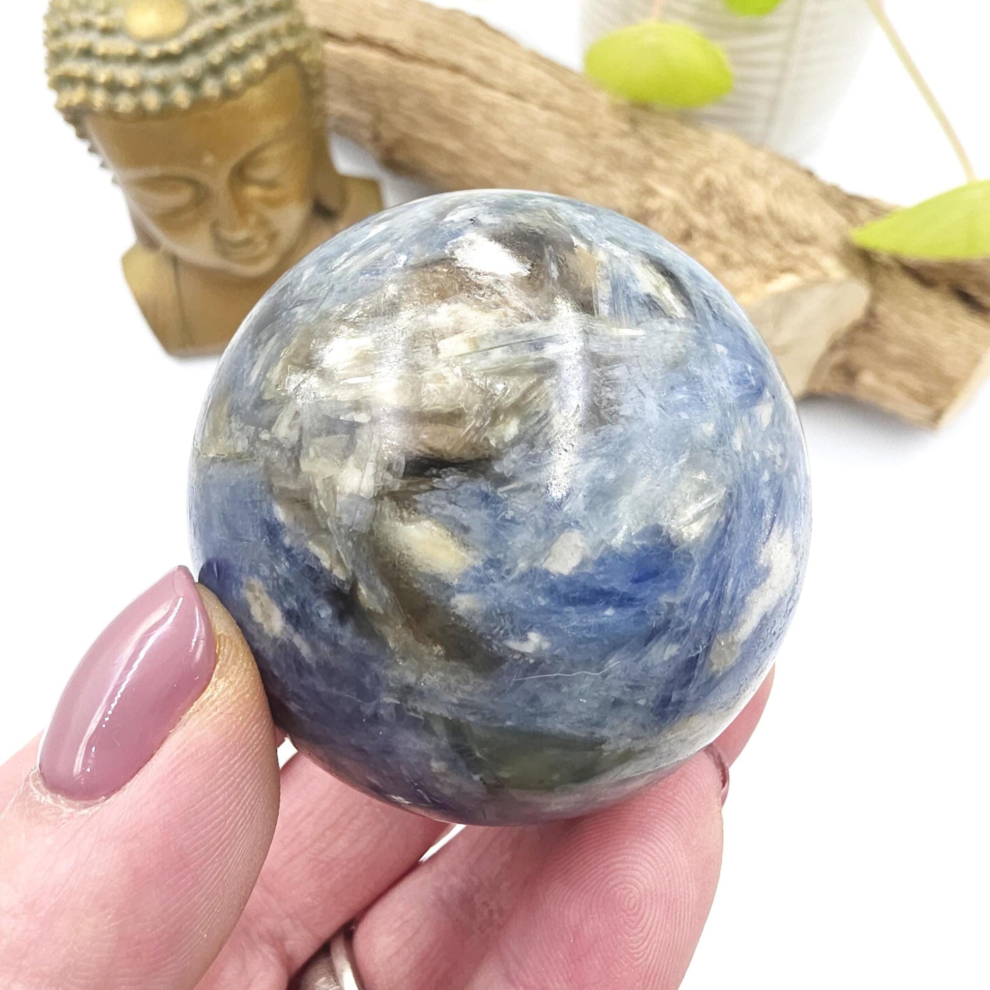 Flashy Kyanite Sphere – Alignment, Clarity & Throat Chakra Crystal, 56mm