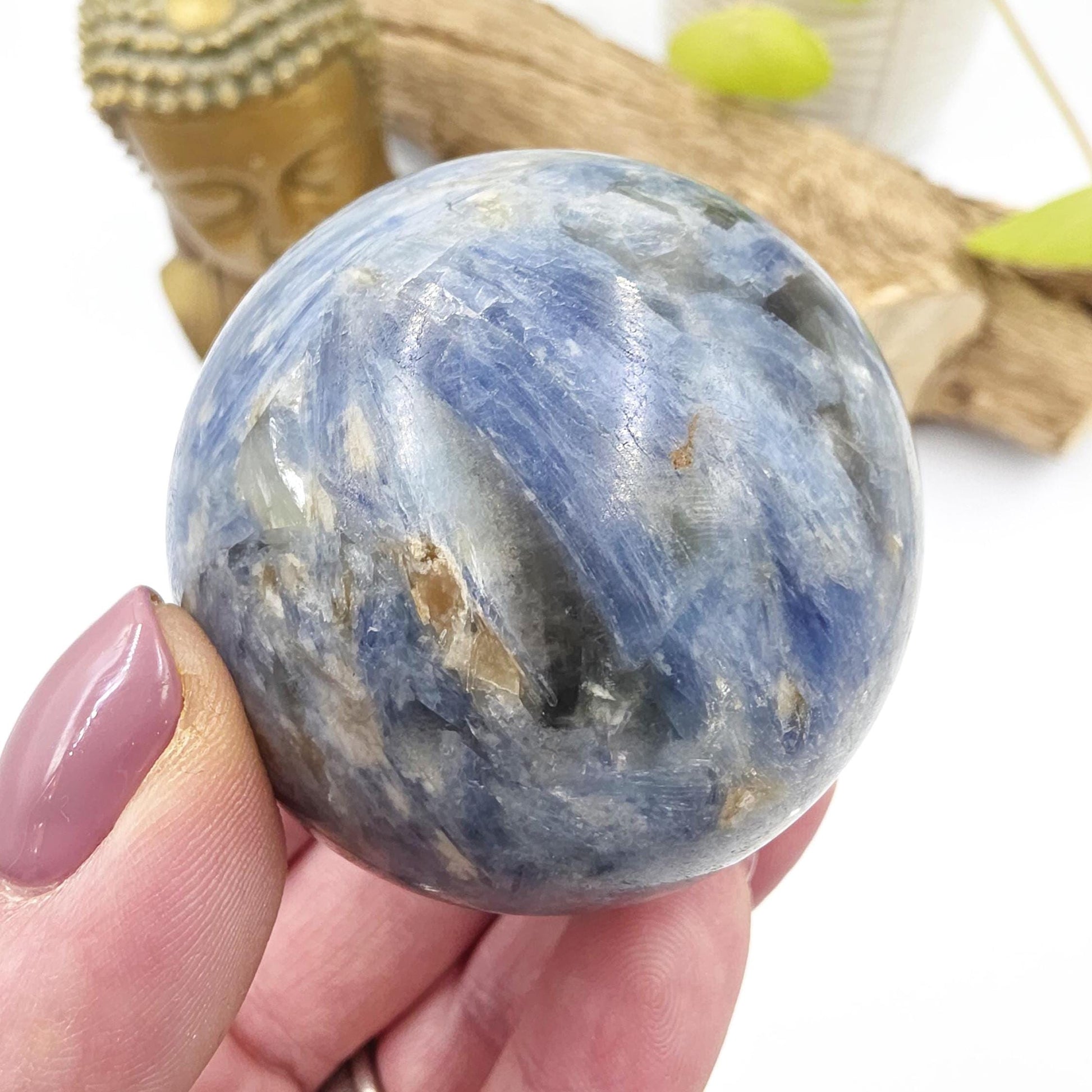 Flashy Kyanite Sphere – Alignment, Clarity & Throat Chakra Crystal, 56mm