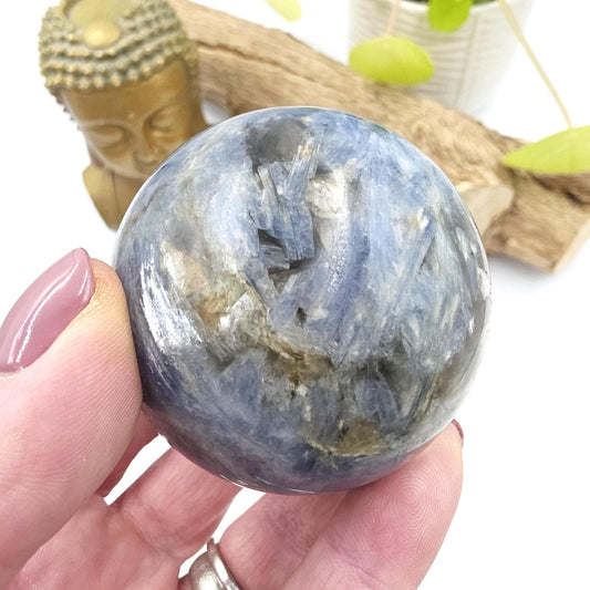 Flashy Kyanite Sphere – Alignment, Clarity & Throat Chakra Crystal, 56mm
