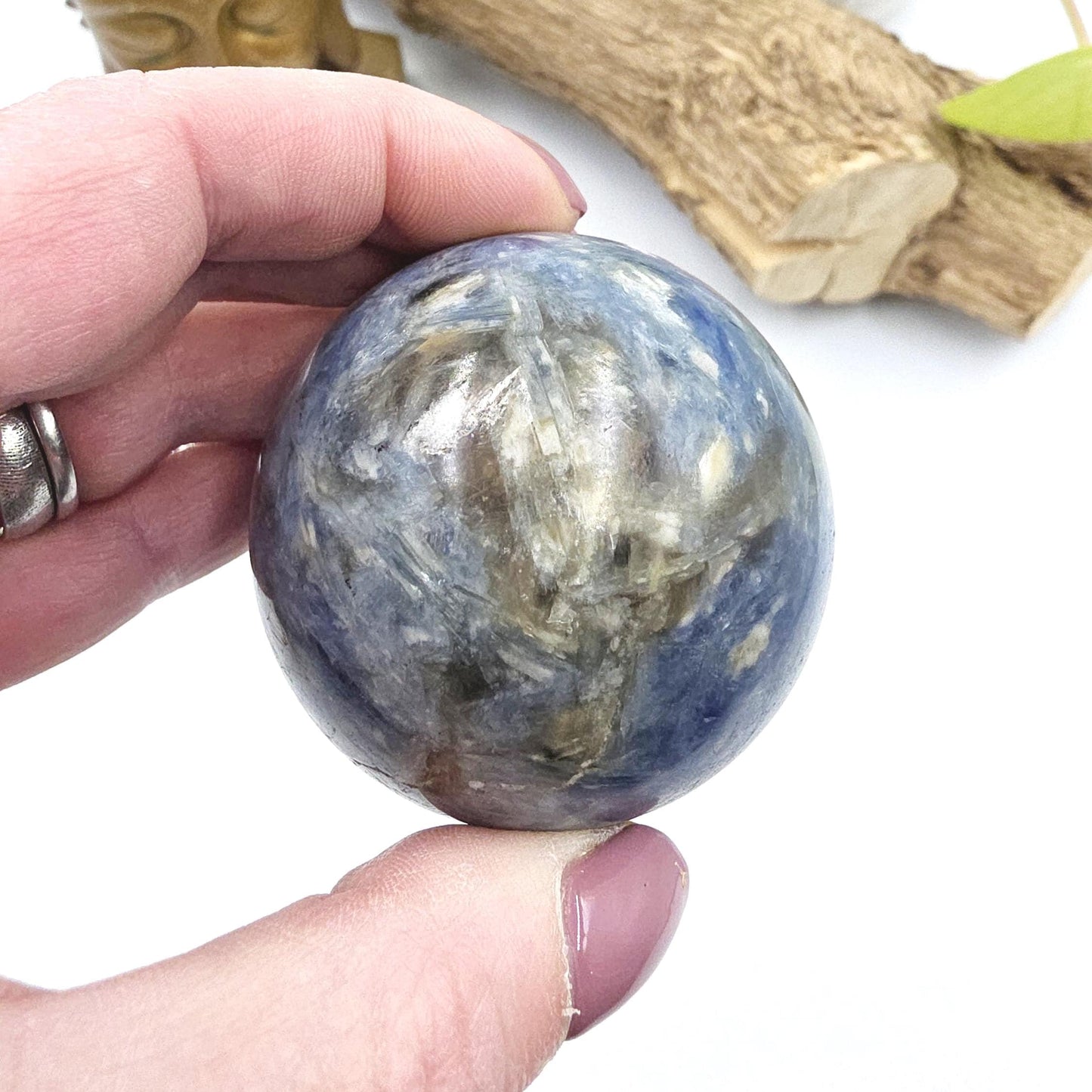 Flashy Kyanite Sphere – Alignment, Clarity & Throat Chakra Crystal, 56mm