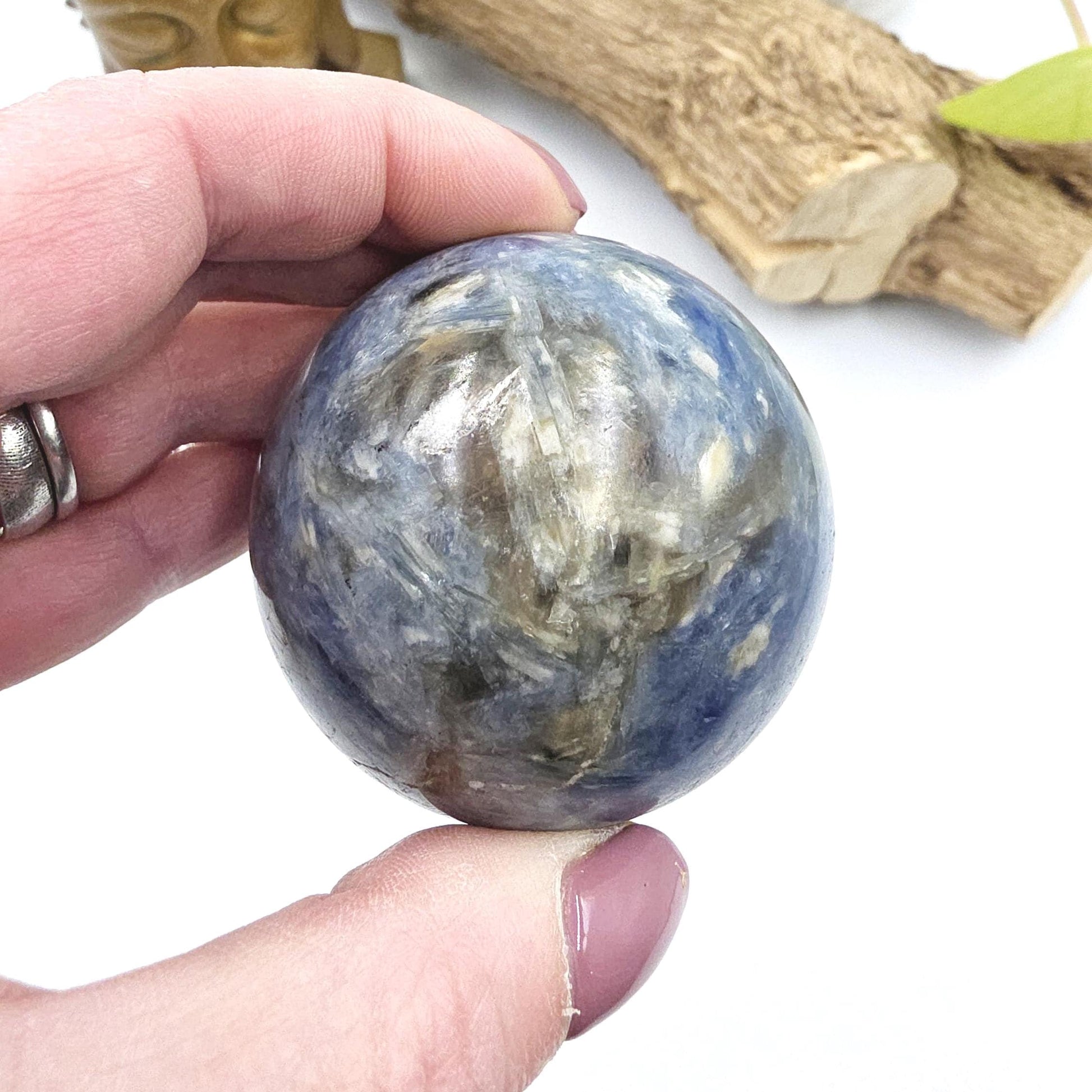 Flashy Kyanite Sphere – Alignment, Clarity & Throat Chakra Crystal, 56mm