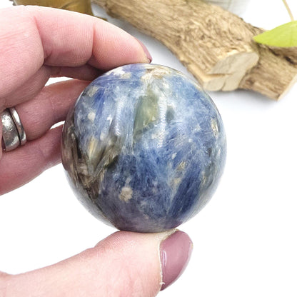 Flashy Kyanite Sphere – Alignment, Clarity & Throat Chakra Crystal, 56mm