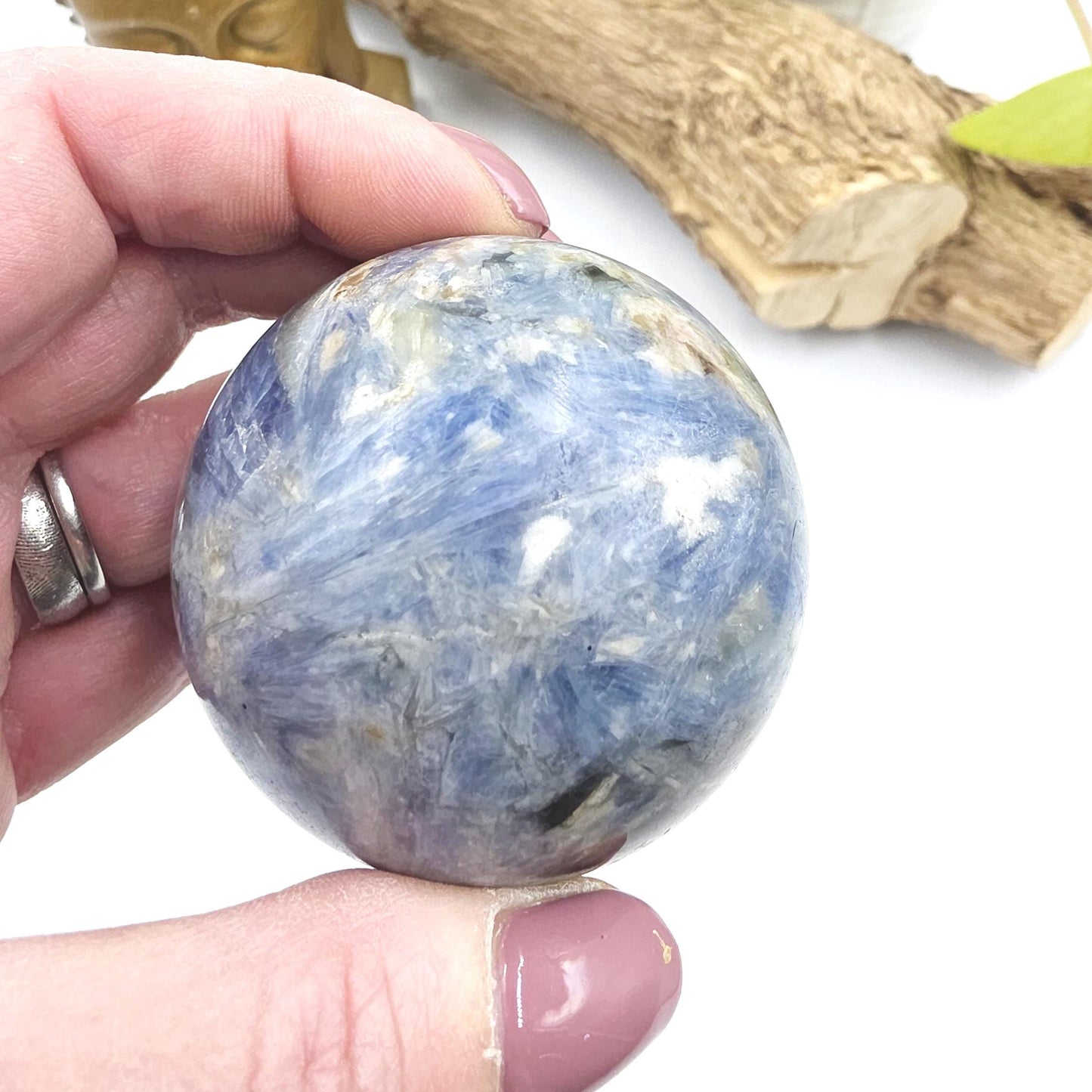 Flashy Kyanite Sphere – Alignment, Clarity & Throat Chakra Crystal, 56mm