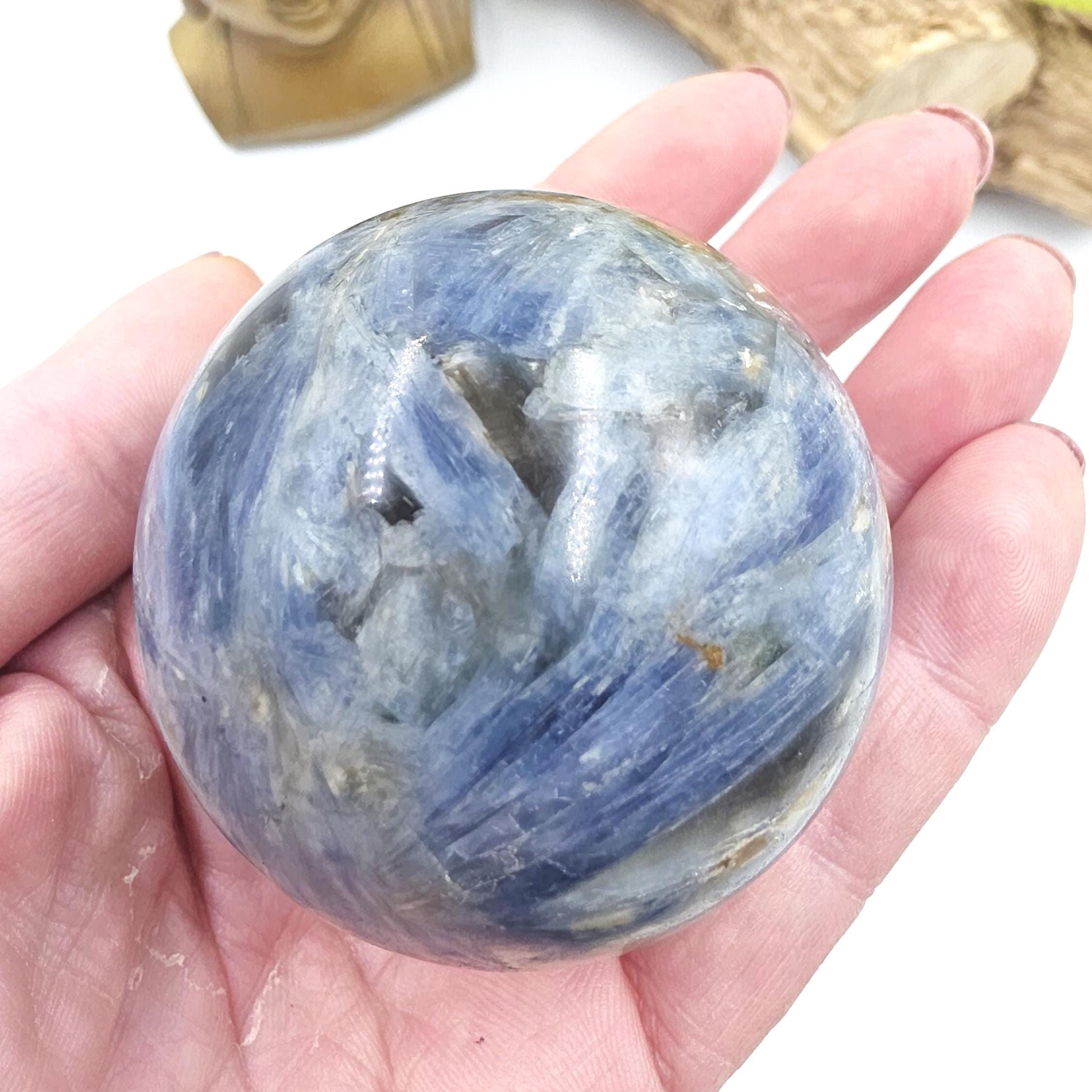 Flashy Kyanite Sphere – Alignment, Clarity & Throat Chakra Crystal, 56mm