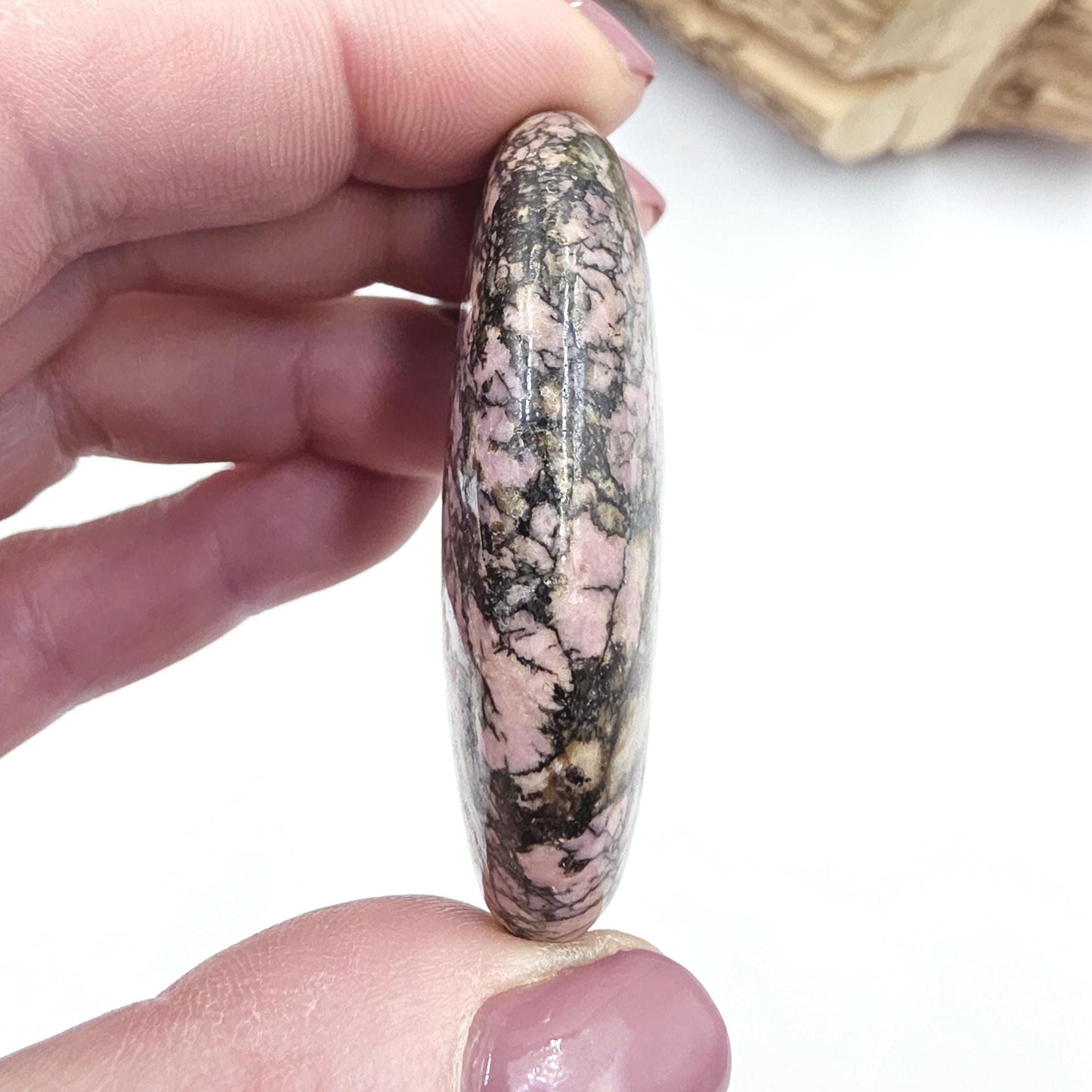 Rhodonite Palm Stone – Emotional Healing, Compassion & Grounded Heart Support Crystal, 60g