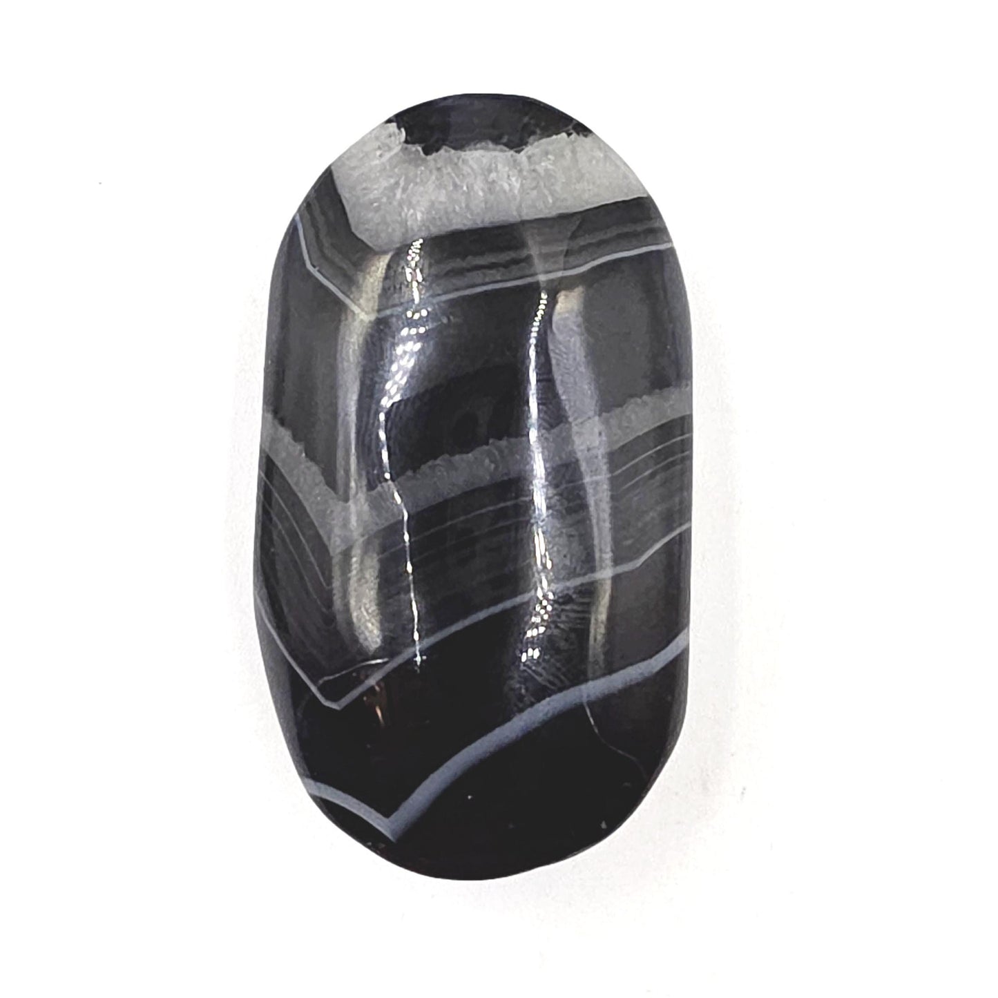 Banded Black Agate Palm Stone – Protection, Stability & Grounding Support Crystal, 80g