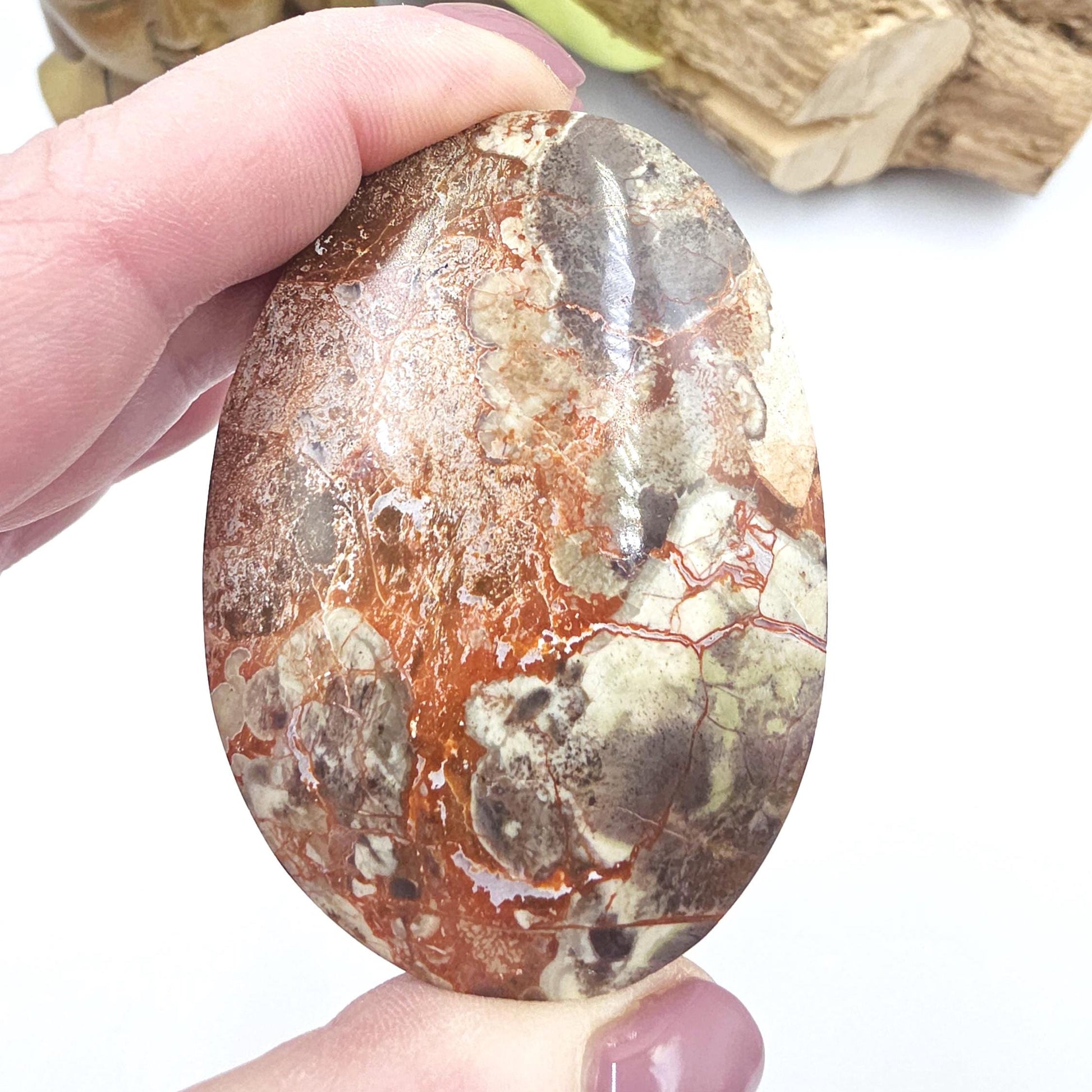 Money Agate Palm Stone – Abundance, Stability & Root Chakra Crystal, 100g