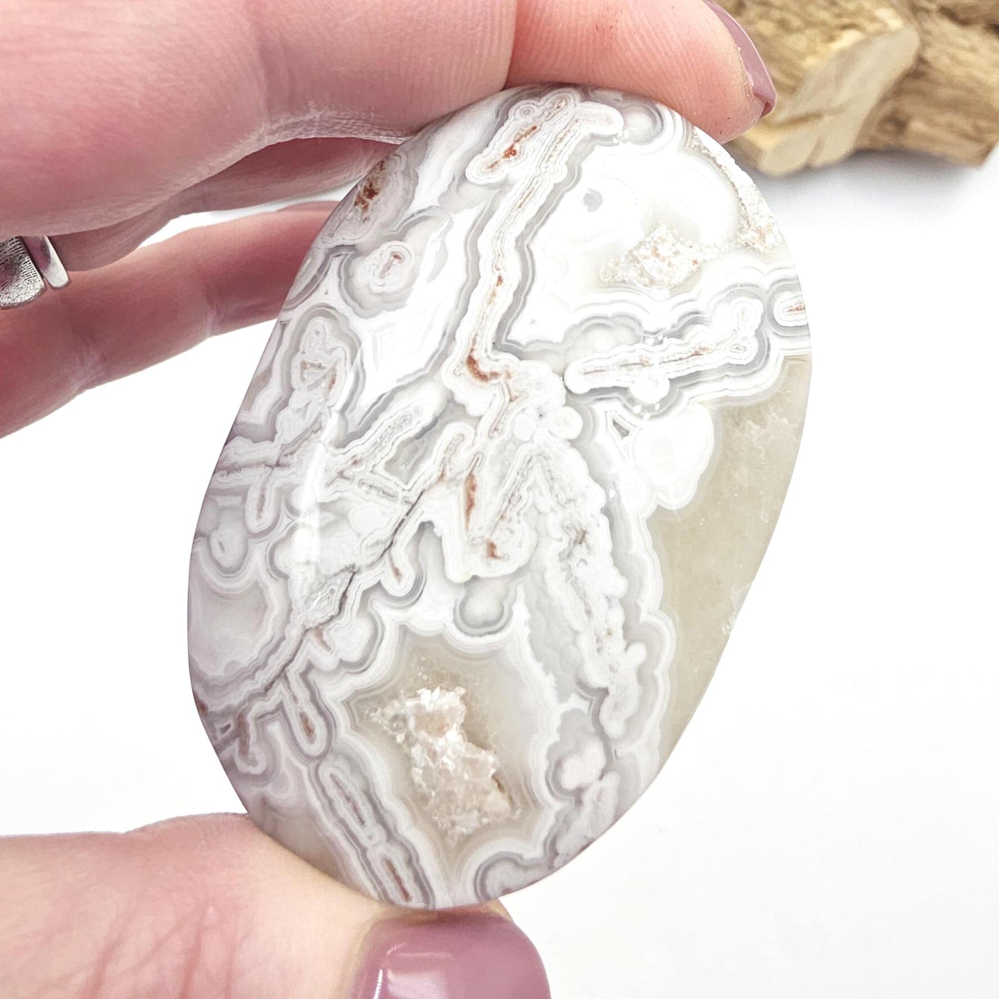 Mexican Crazy Lace Agate Palm Stone - Joy, Positivity & Protection Healing Crystal, 85g