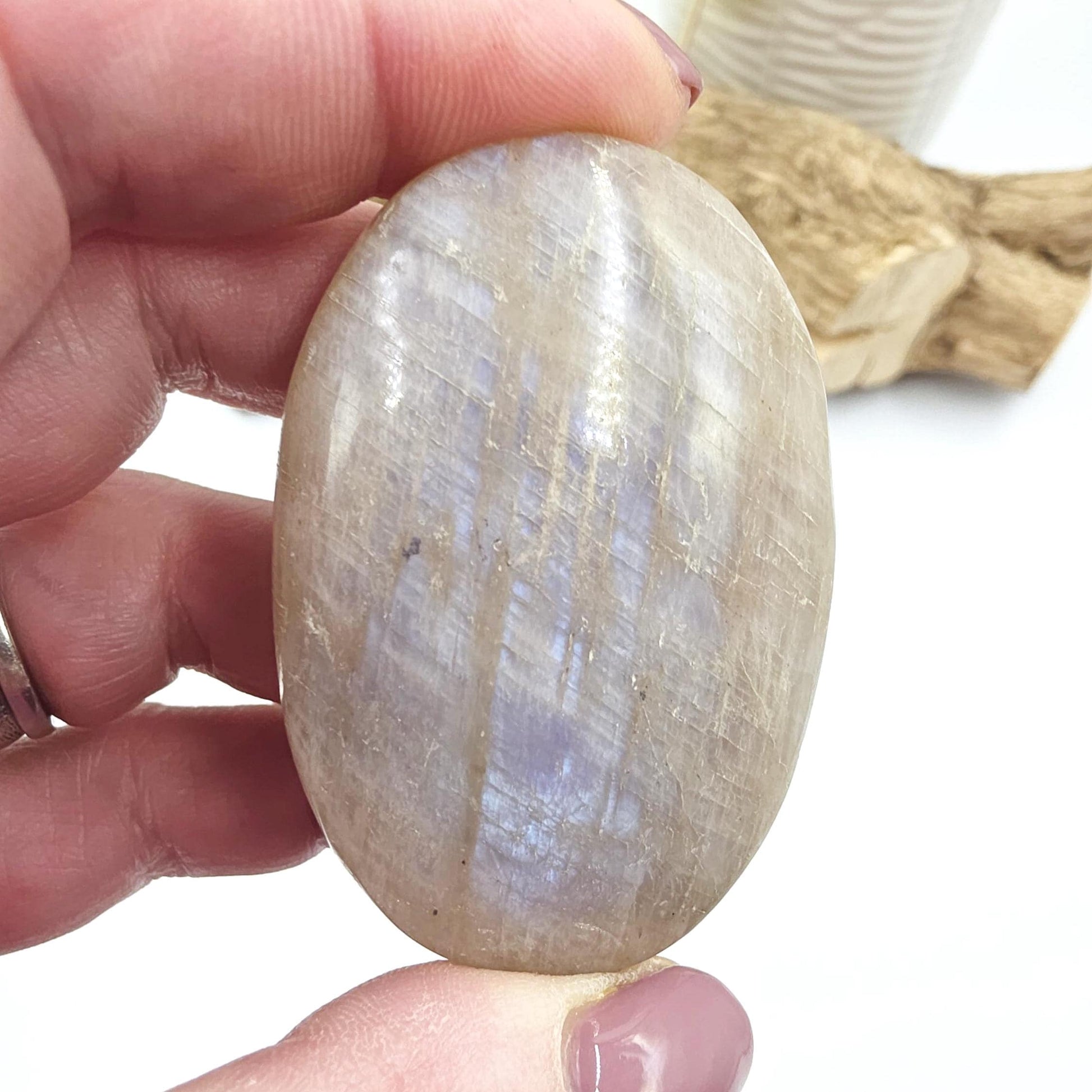 Blue Moonstone Palm Stone – Intuition, Emotional Balance & Crown Chakra Crystal, 65g
