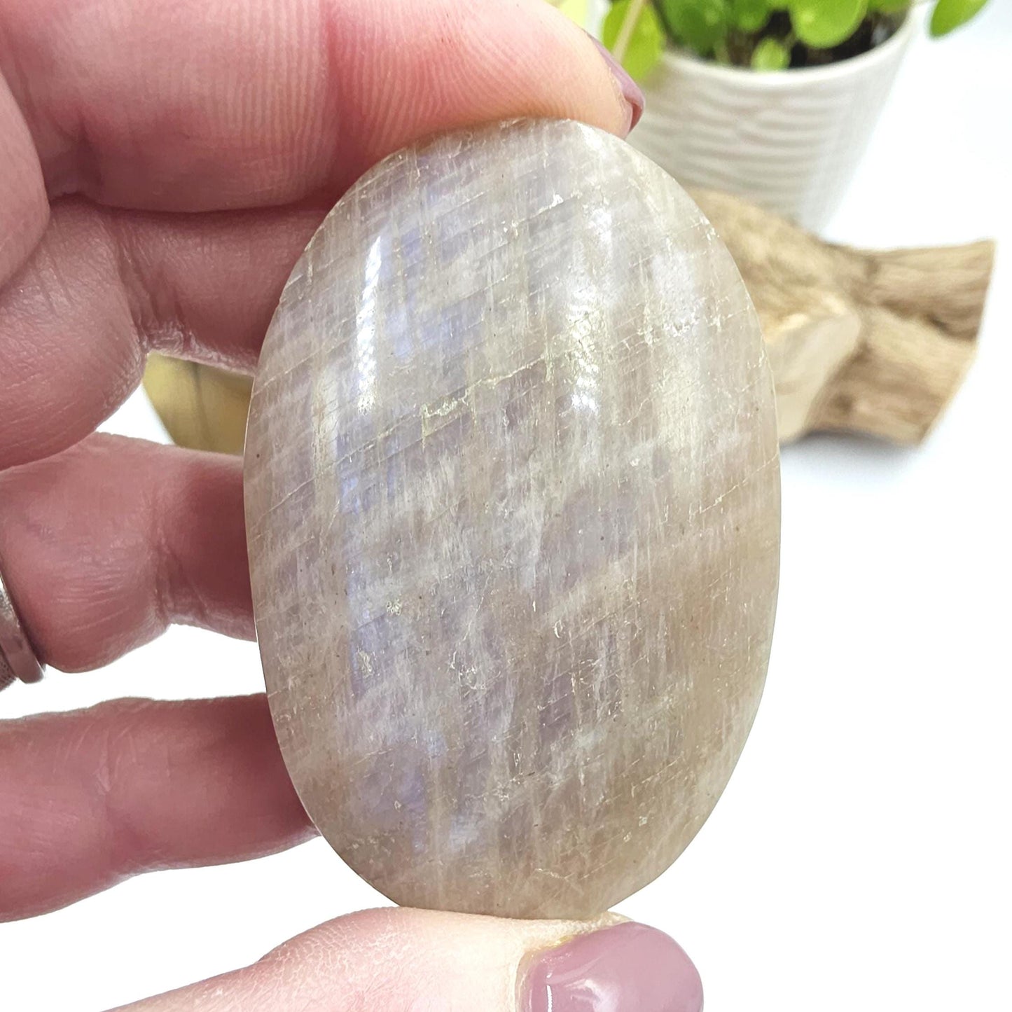 Blue Moonstone Palm Stone – Intuition, Emotional Balance & Crown Chakra Crystal, 65g