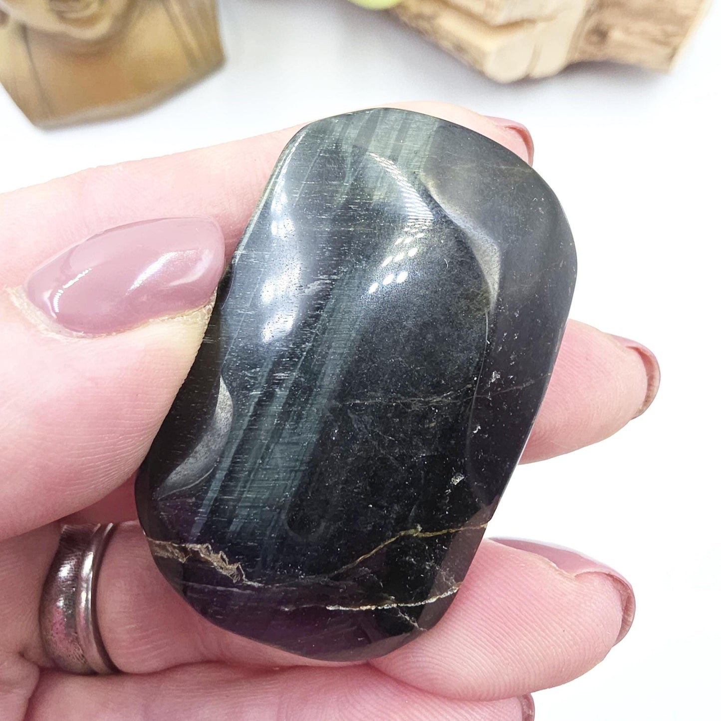 Blue Tiger's Eye Palm Stone - Protection & Intuition Healing Crystal, 50g