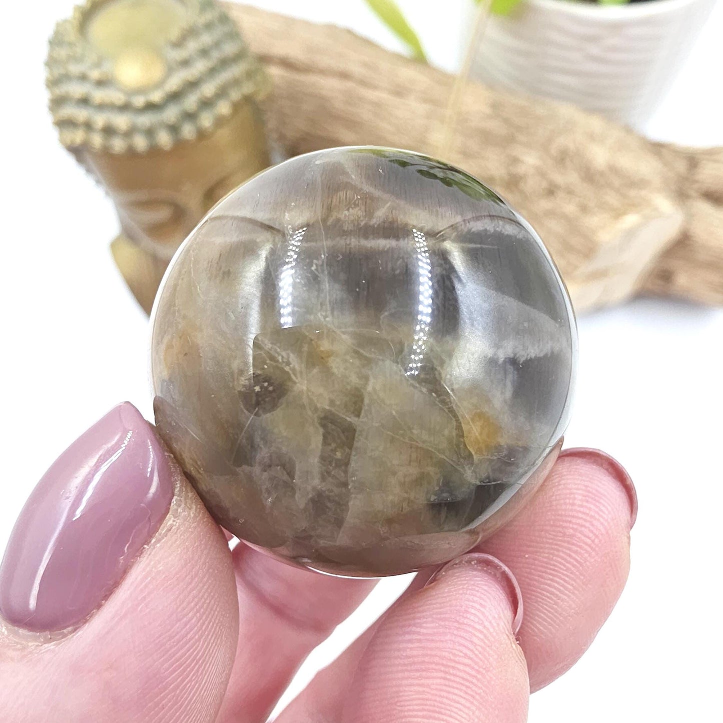 Black Moonstone & Sunstone Sphere – Protection, Joy and Root and Sacral Chakra Crystal, 36mm