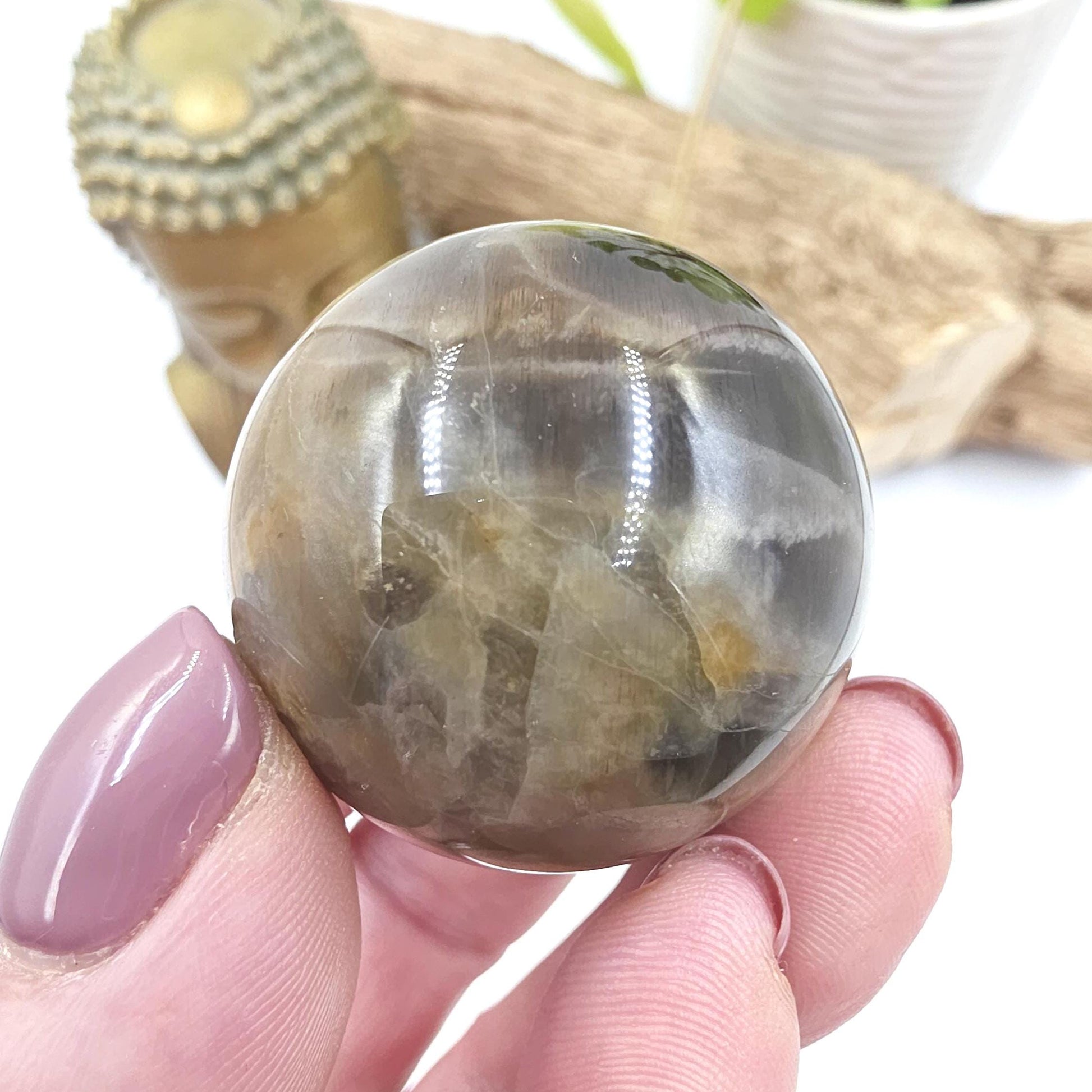 Black Moonstone & Sunstone Sphere – Protection, Joy and Root and Sacral Chakra Crystal, 36mm