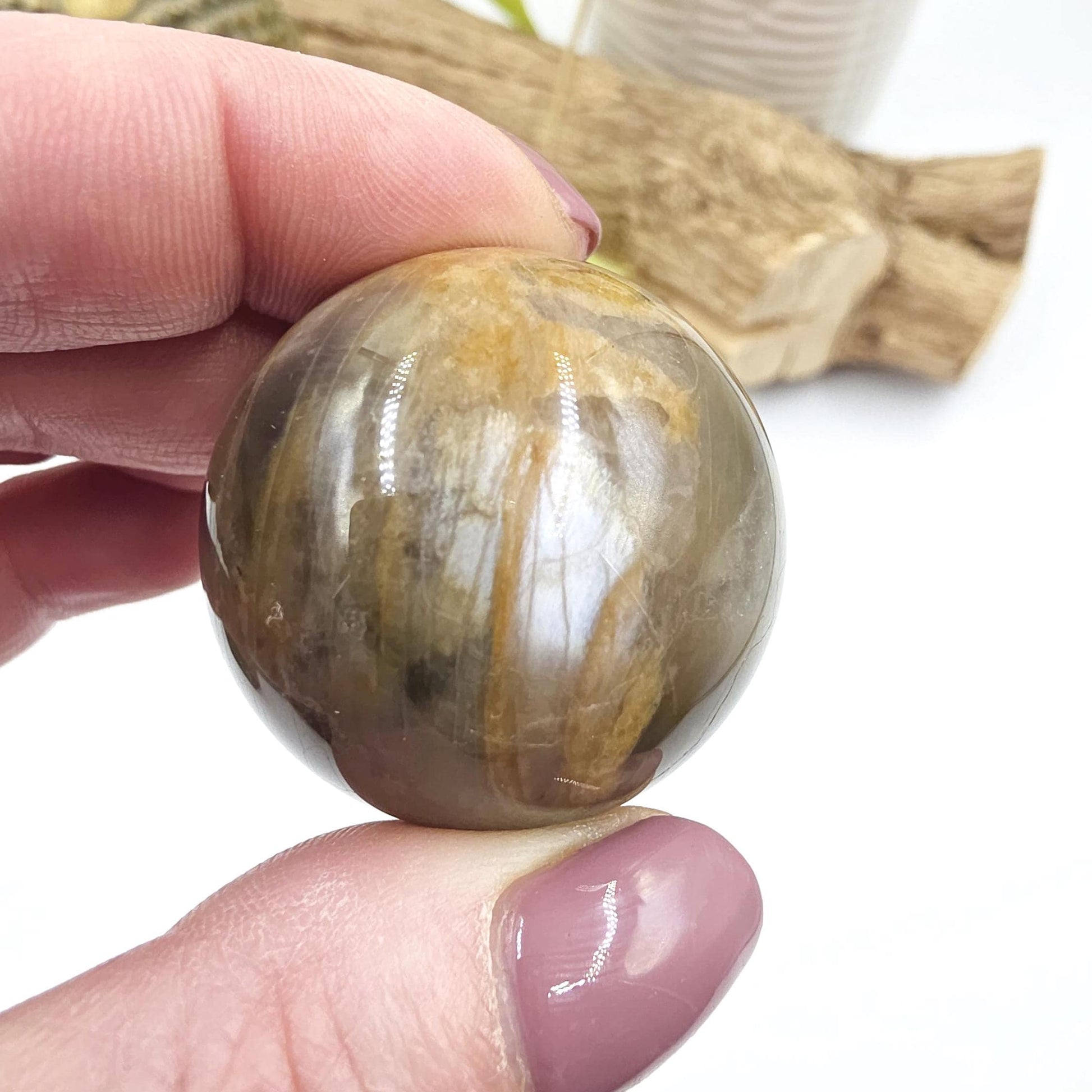 Black Moonstone & Sunstone Sphere – Protection, Joy and Root and Sacral Chakra Crystal, 36mm