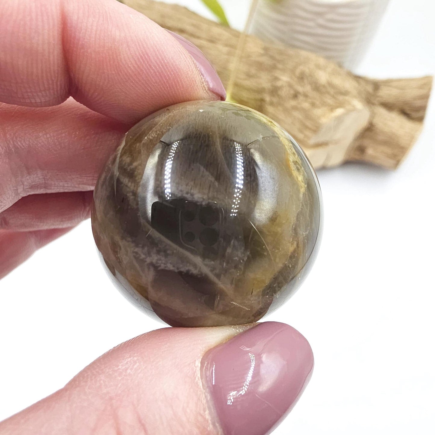 Black Moonstone & Sunstone Sphere – Protection, Joy and Root and Sacral Chakra Crystal, 36mm