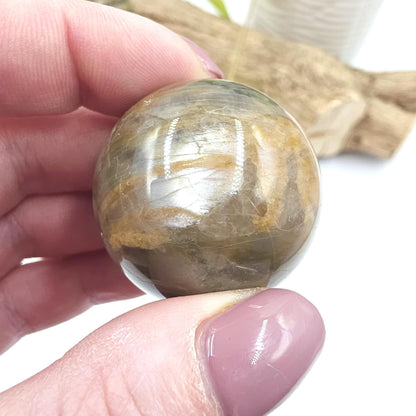 Black Moonstone & Sunstone Sphere – Protection, Joy and Root and Sacral Chakra Crystal, 36mm