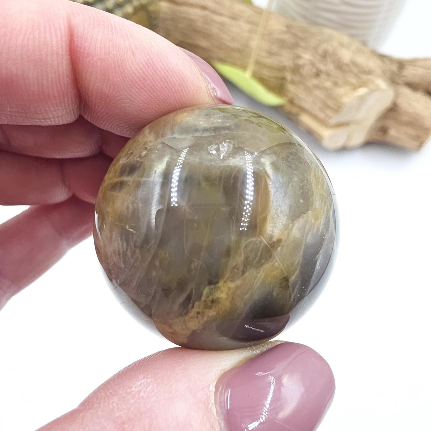 Black Moonstone & Sunstone Sphere – Protection, Joy and Root and Sacral Chakra Crystal, 36mm
