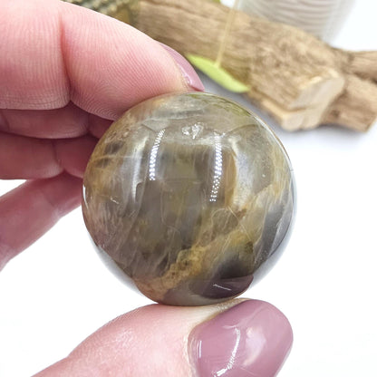 Black Moonstone & Sunstone Sphere – Protection, Joy and Root and Sacral Chakra Crystal, 36mm