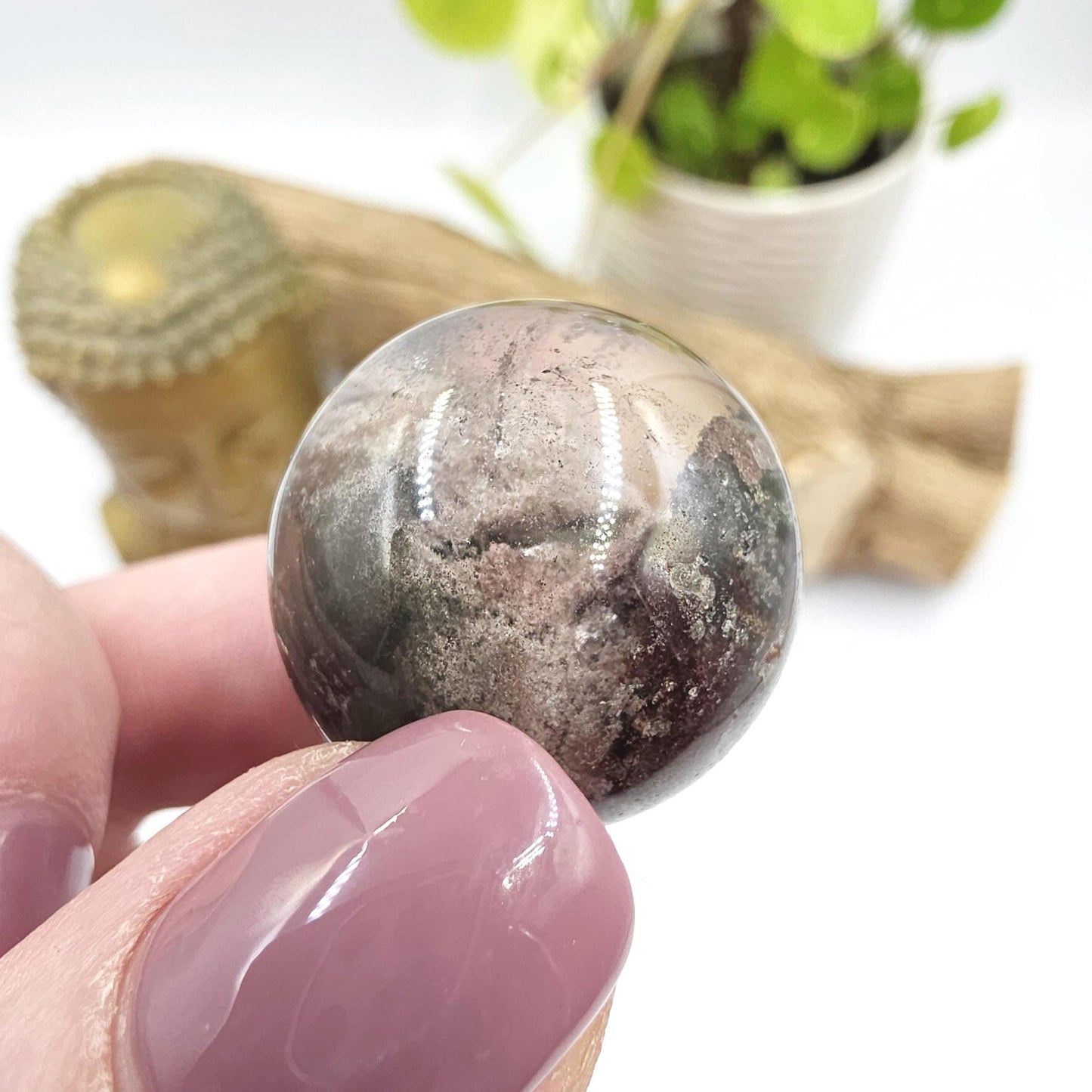 High Grade Garden Quartz (Lodolite) Sphere – Manifestation, Earth Wisdom & Rainbow Energy Crystal, 25mm
