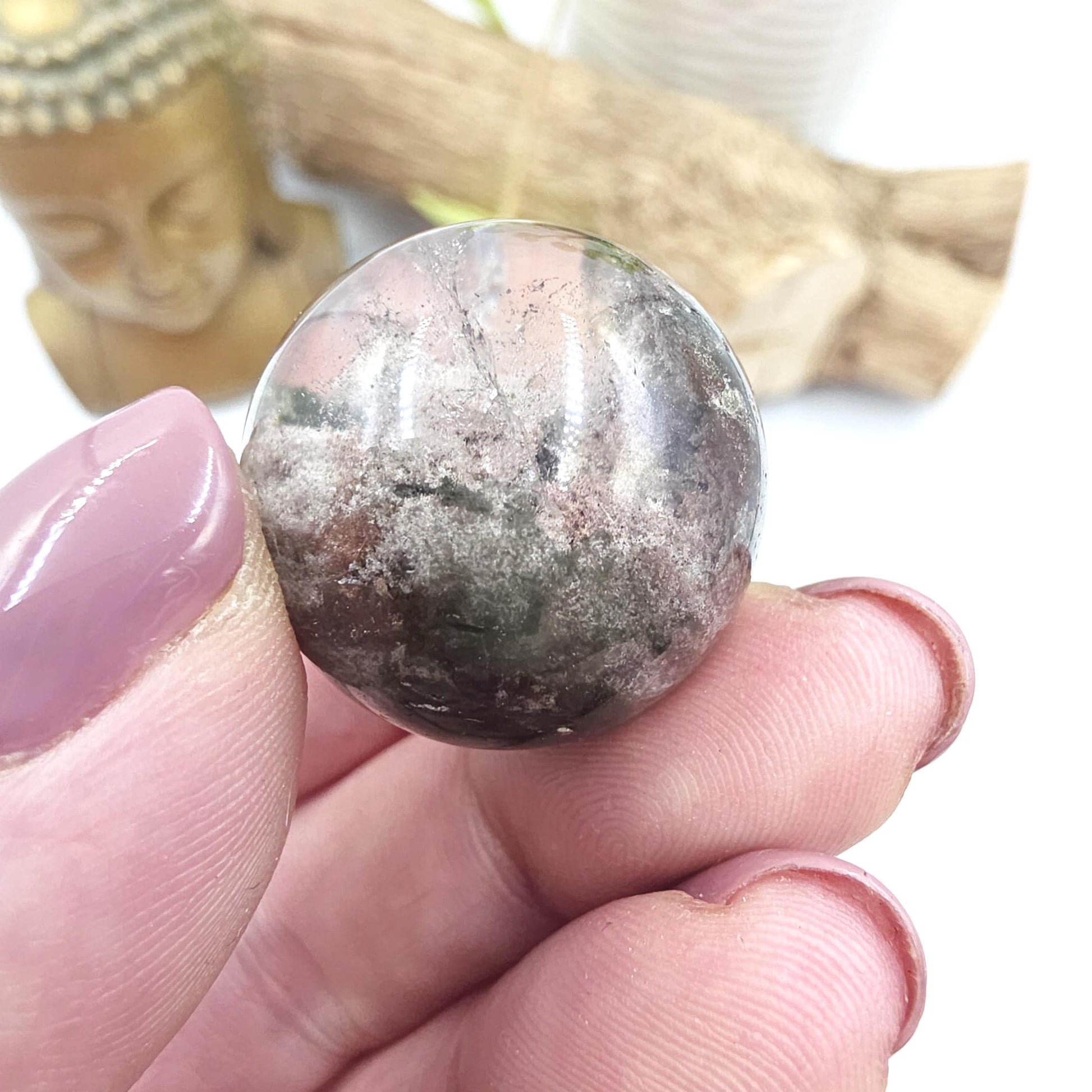 High Grade Garden Quartz (Lodolite) Sphere – Manifestation, Earth Wisdom & Rainbow Energy Crystal, 25mm