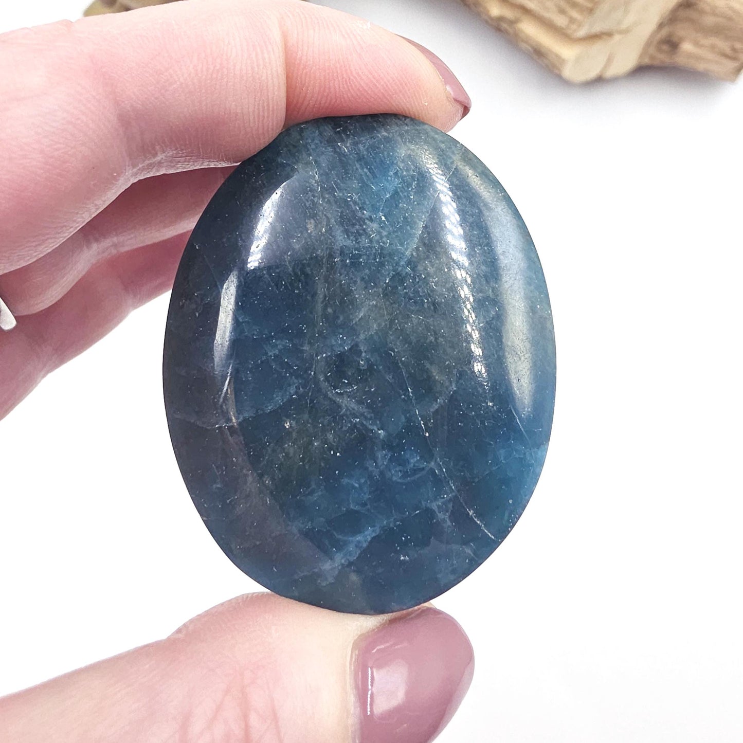 Blue Apatite Palm Stone – Motivation, Clarity & Throat Chakra Crystal, 60g