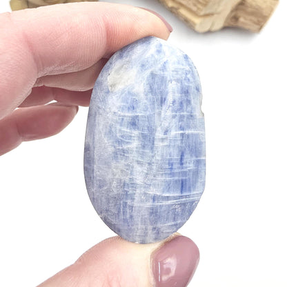 Kyanite Palm Stone – Energy Alignment, Calm & Throat Chakra Crystal, 65g