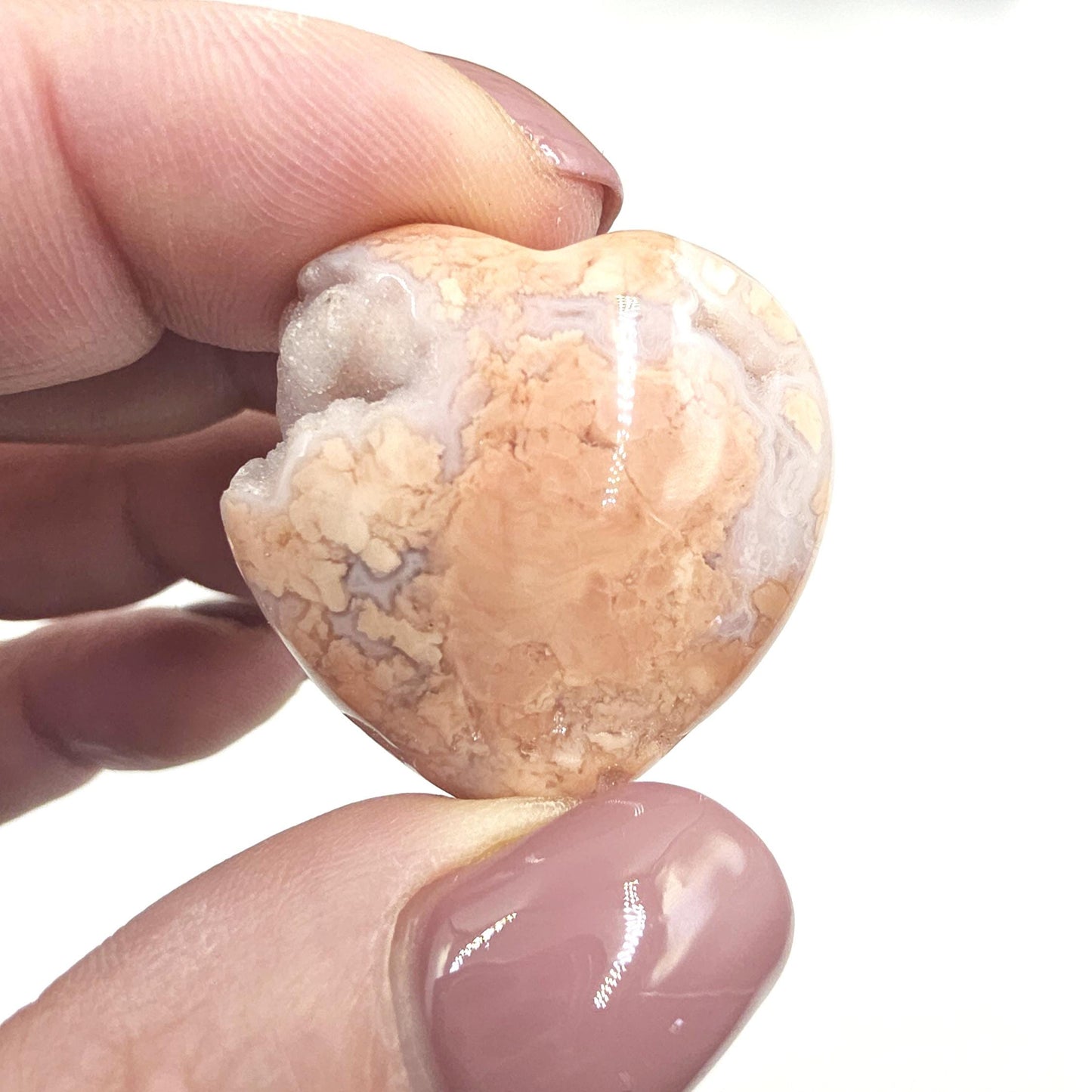 Drusy Pink Agate Hearts – Love, Calm & Heart Chakra Crystal (You Choose Your Favourite), 3cm