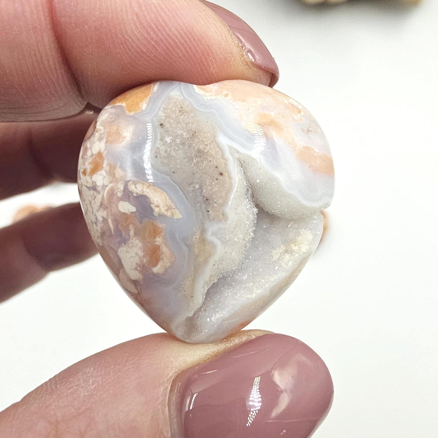 Drusy Pink Agate Hearts – Love, Calm & Heart Chakra Crystal (You Choose Your Favourite), 3cm