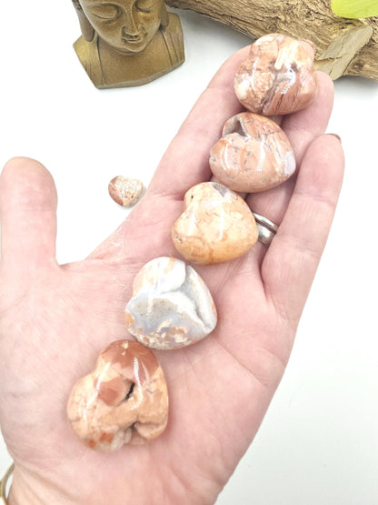 Drusy Pink Agate Hearts – Love, Calm & Heart Chakra Crystal (You Choose Your Favourite), 3cm
