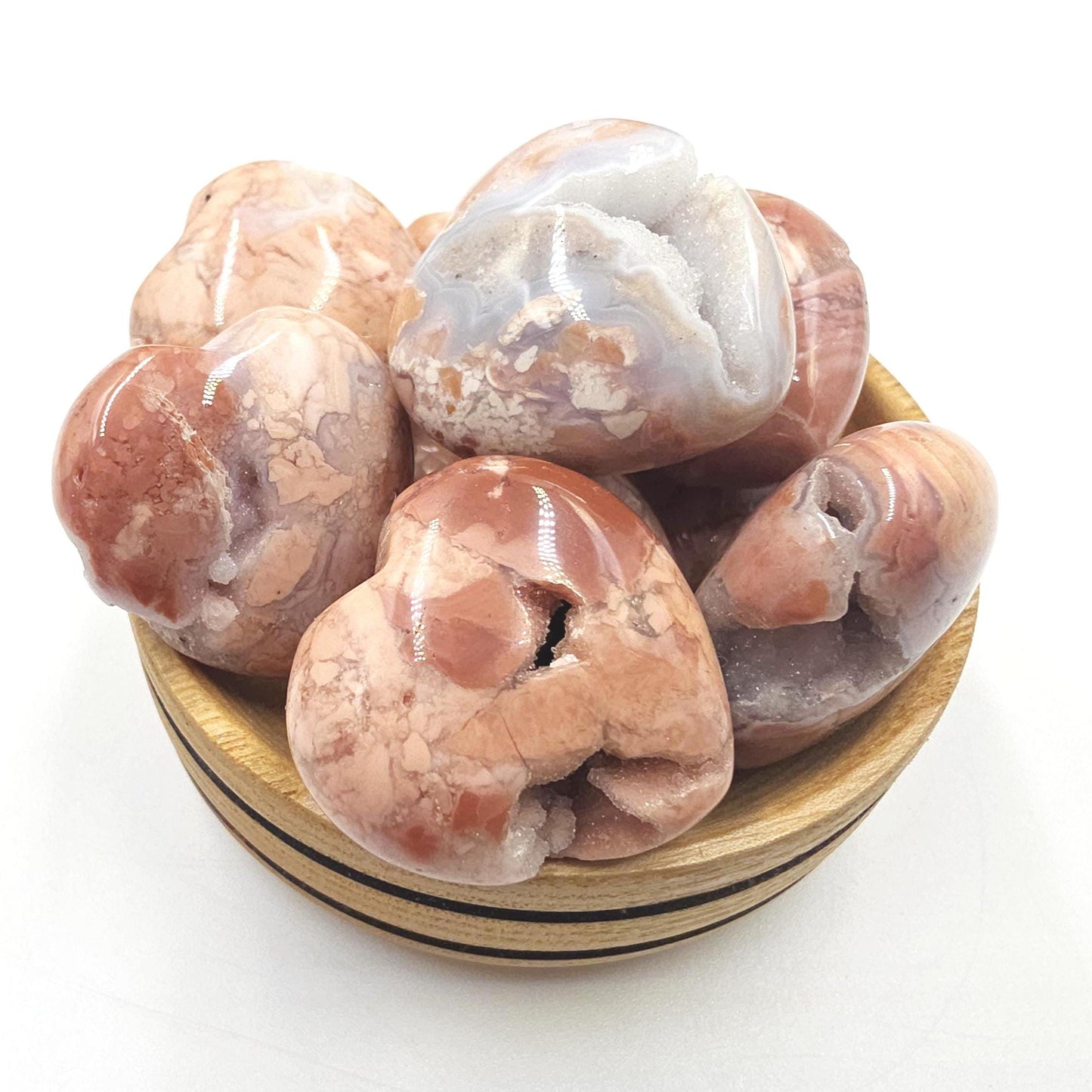 Drusy Pink Agate Hearts – Love, Calm & Heart Chakra Crystal (You Choose Your Favourite), 3cm