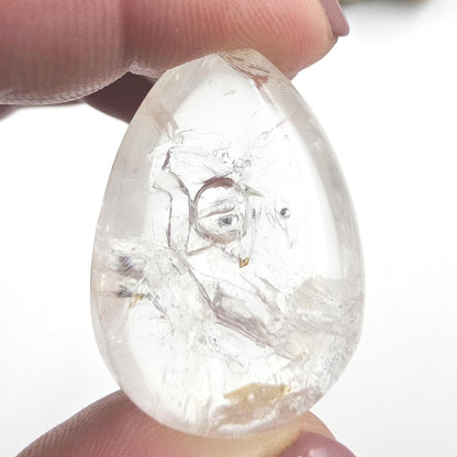 High Grade Enhydro Quartz Teardrop Palm Stone – 2 Moving Water Bubbles, Natural Rainbows & Amplifying Energy Crystal, 20g