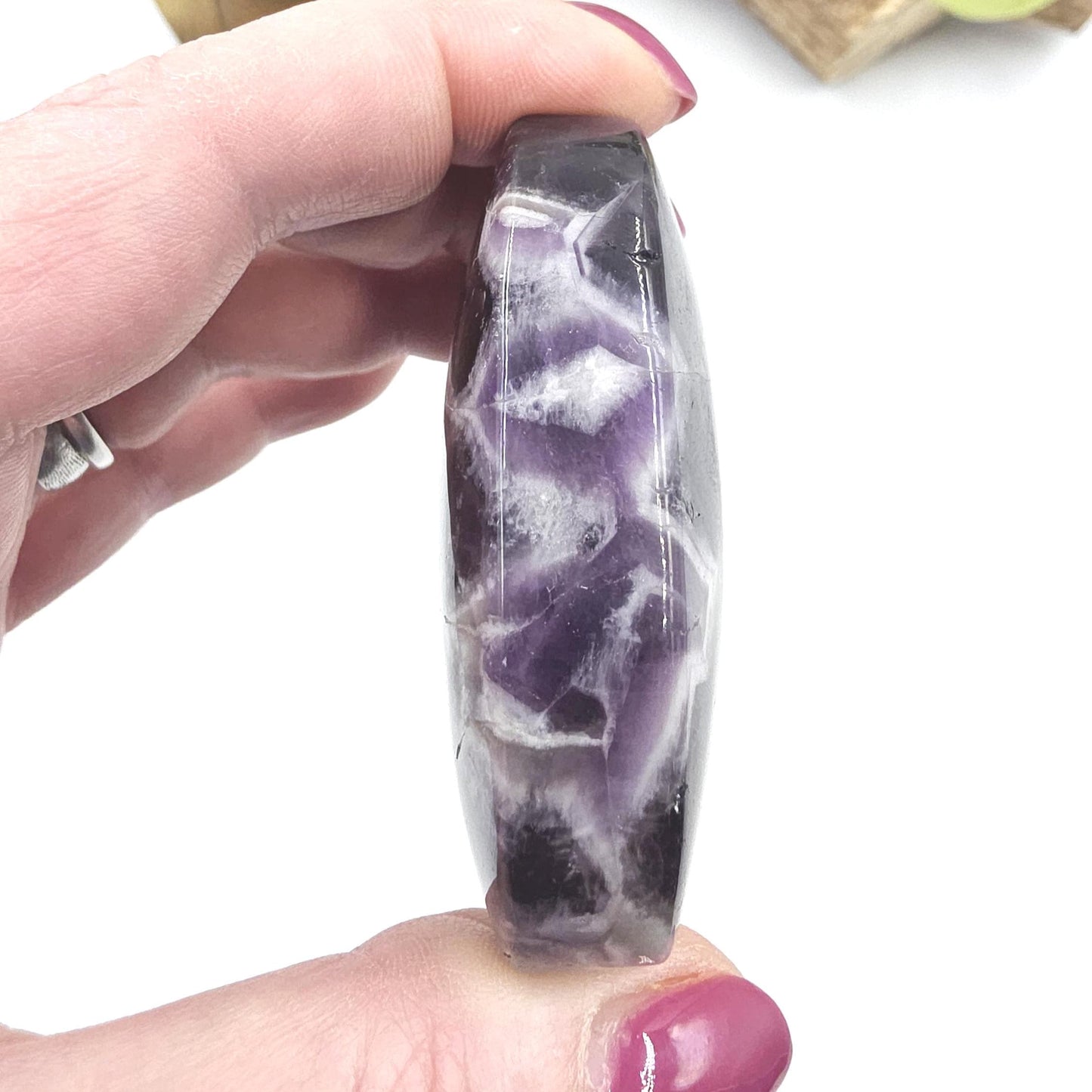Dream Amethyst (Chevron Amethyst) Palm Stone – Calm, Intuition & Crown Chakra Crystal, 95g