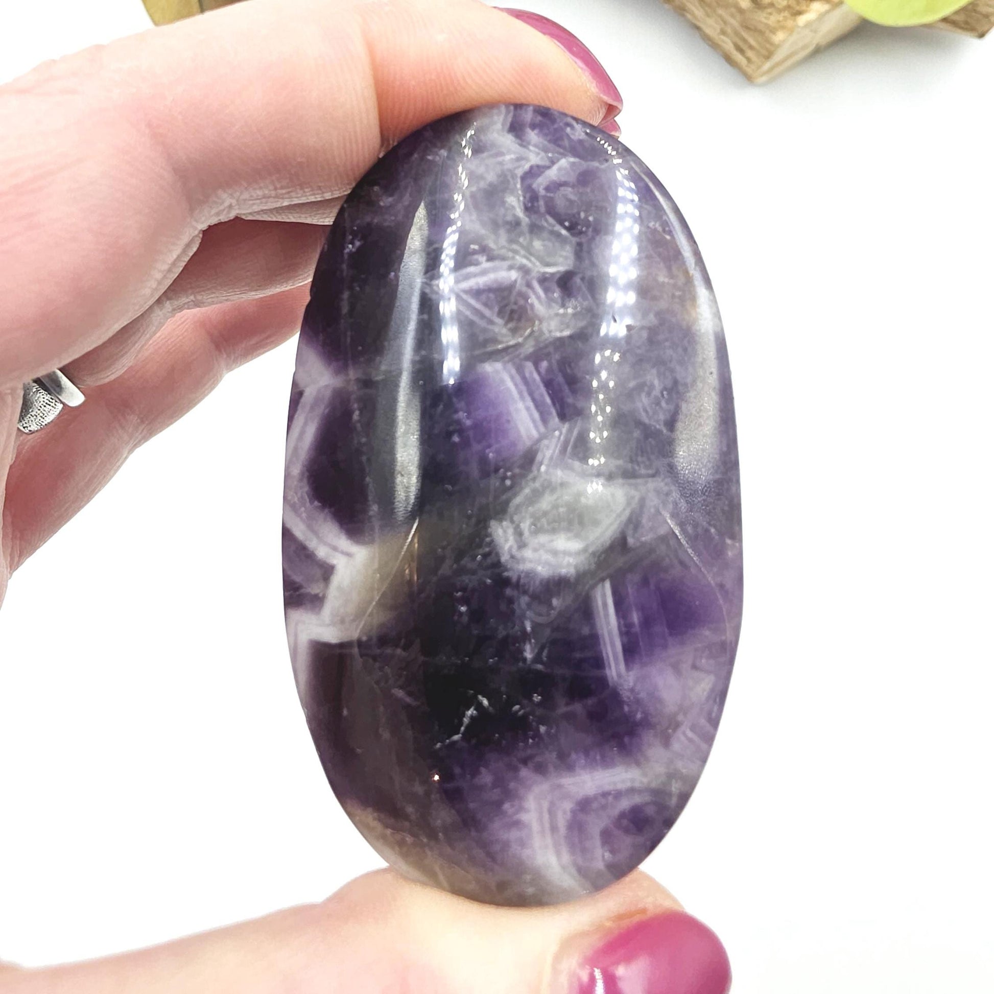 Dream Amethyst (Chevron Amethyst) Palm Stone – Calm, Intuition & Crown Chakra Crystal, 95g