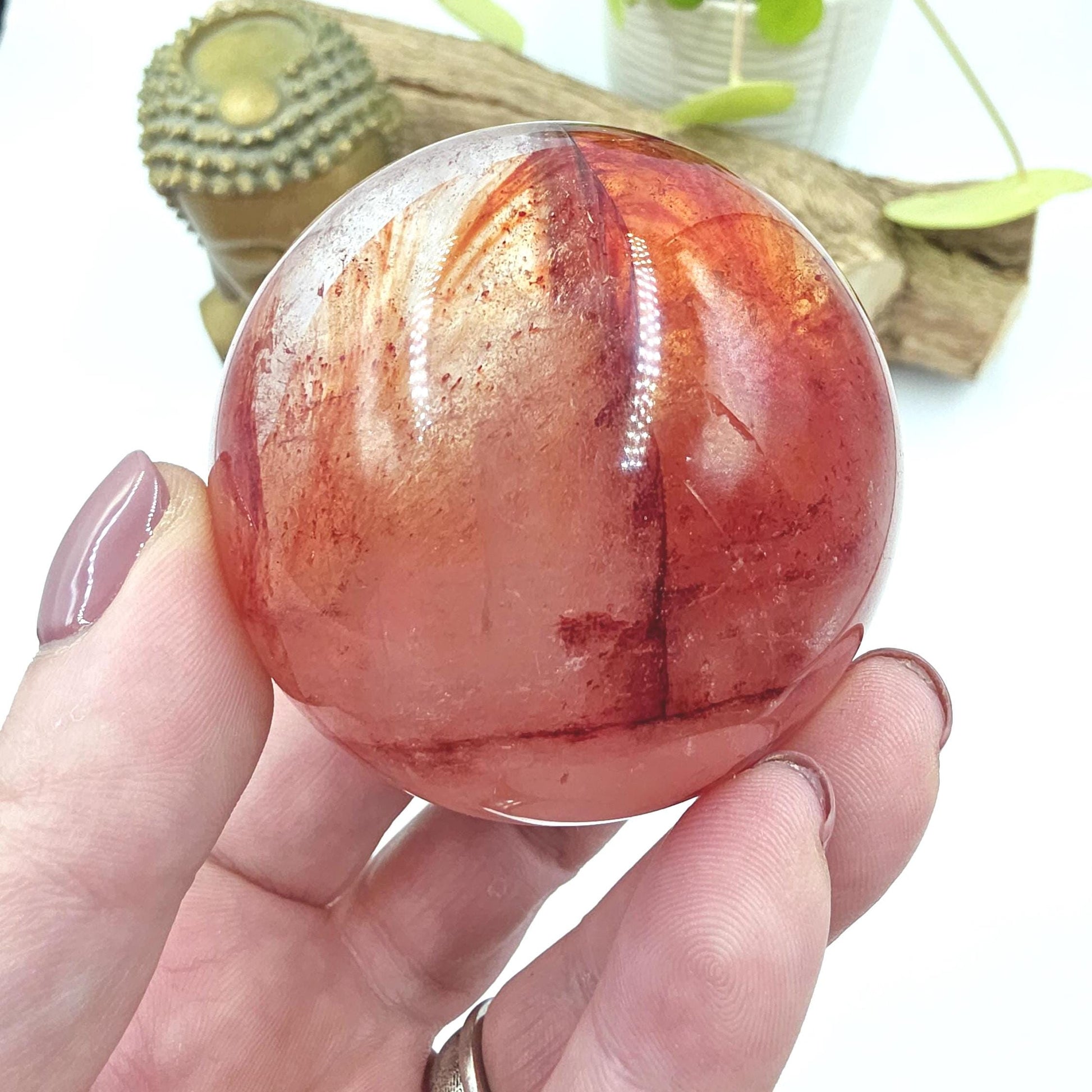 Madagascan Fire Quartz (Hematoid) Sphere – Strength, Grounding & Energy Amplification Crystal, 63mm