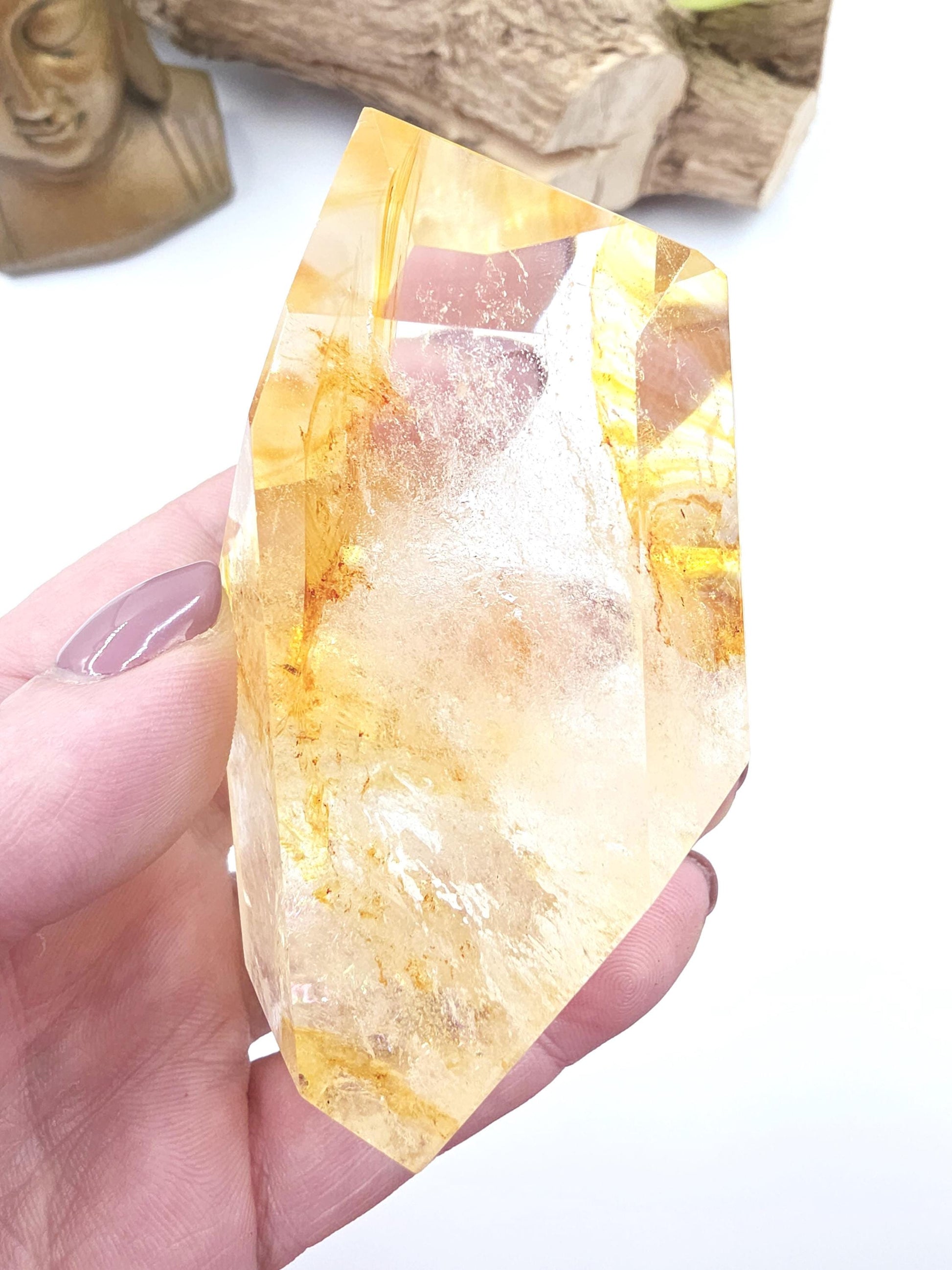 Madagascan Golden Healer Freeform with rainbow flashes – Deep Healing, Energy Amplification & Spiritual Balance Crystal, 320g